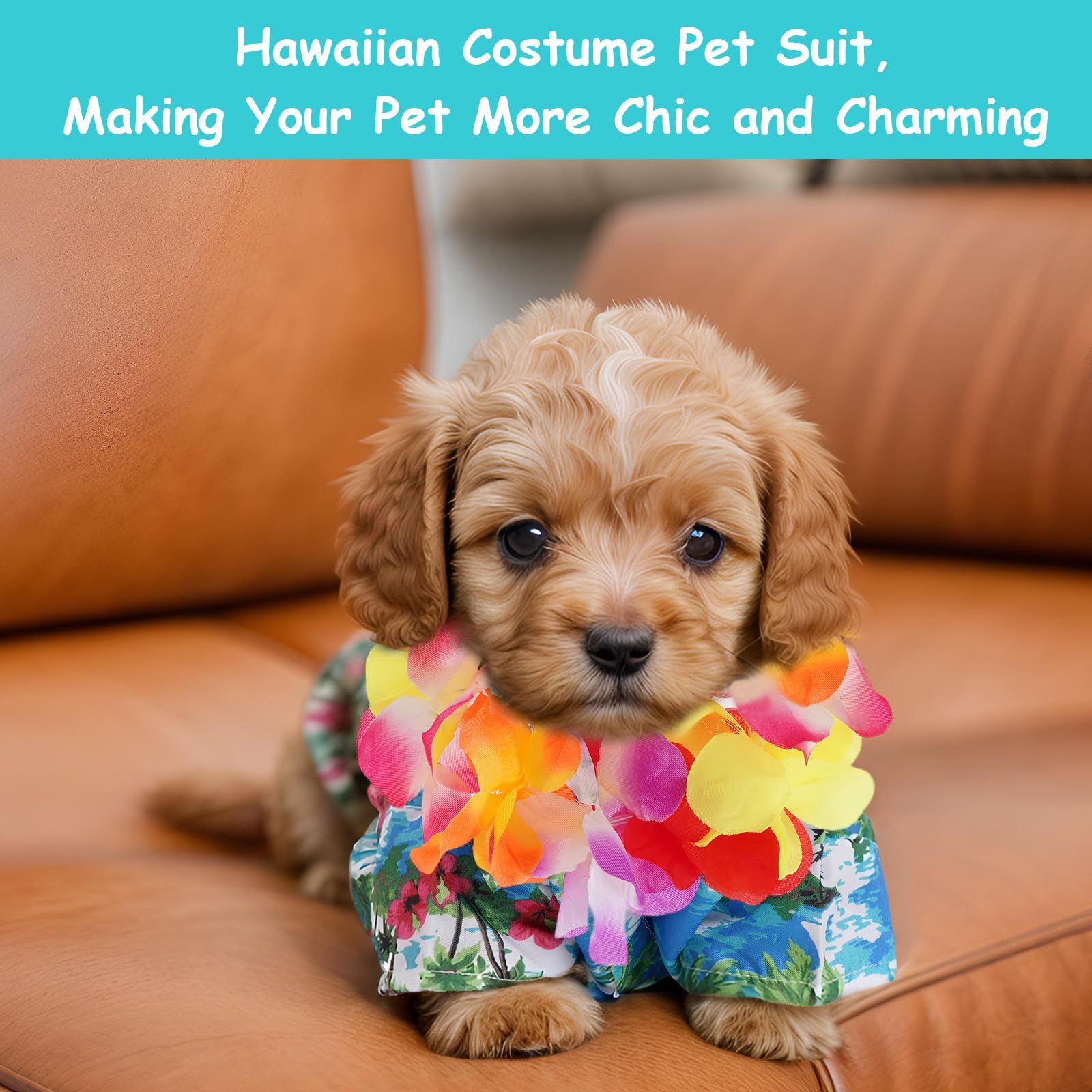 Haakong 3 Pieces Pet Hawaiian Costume Summer Shirts Sunglasses And Wreath For Small To Medium Dog Cat (Large)