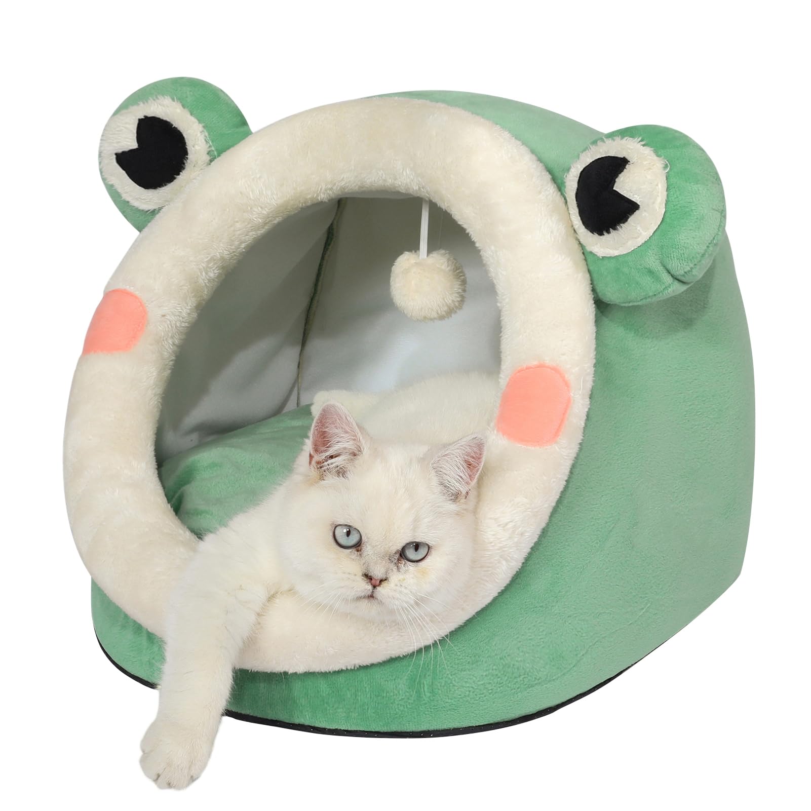 Jiupety Cute Cat Bed, Indoor Lovely Velvet Igloo For Cat And Small Dog, Warm Cave Sleeping Nest Bed For Puppy And Kitten, Green 