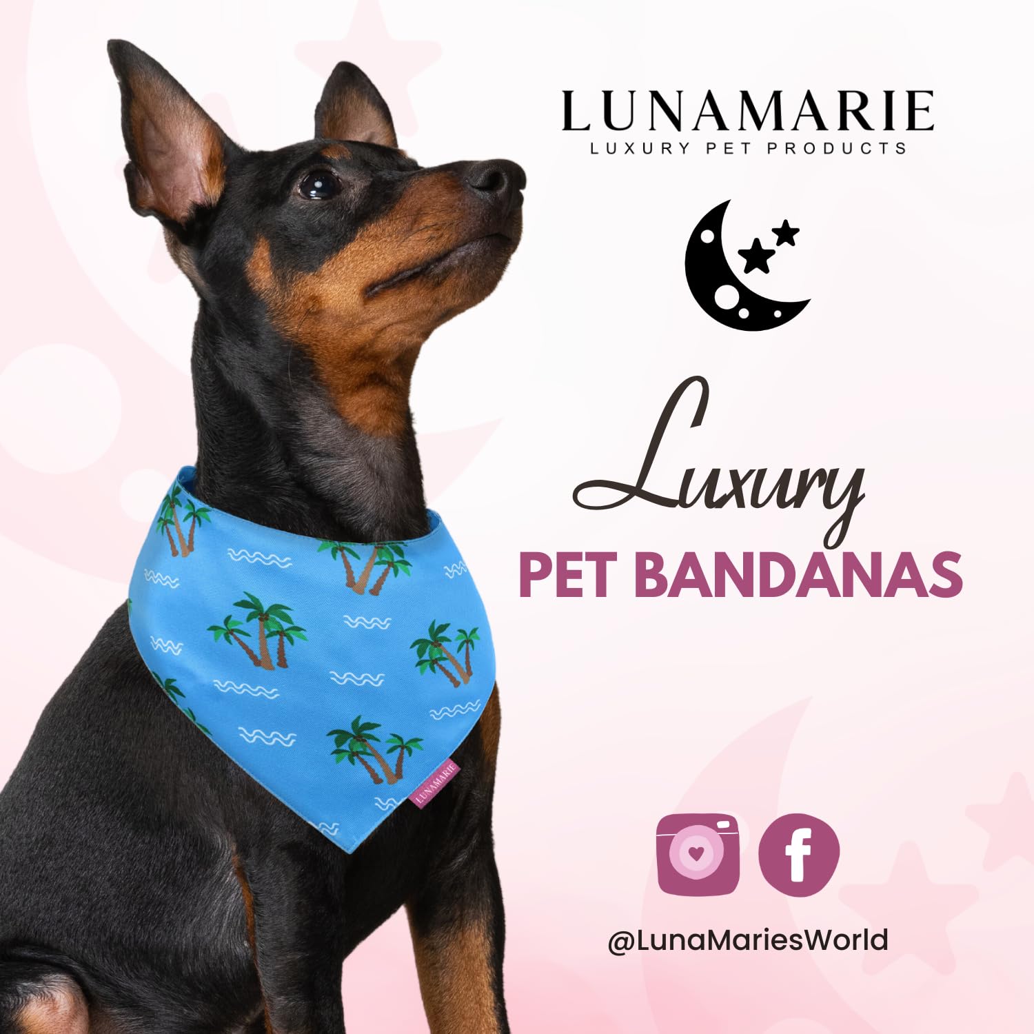 LunaMarie - Luxury Pet Birthday Bandanas -Premium & Silky Poly Fabric | 100% Handmade | Custom Shape Dual Layered (Playa Azul, M