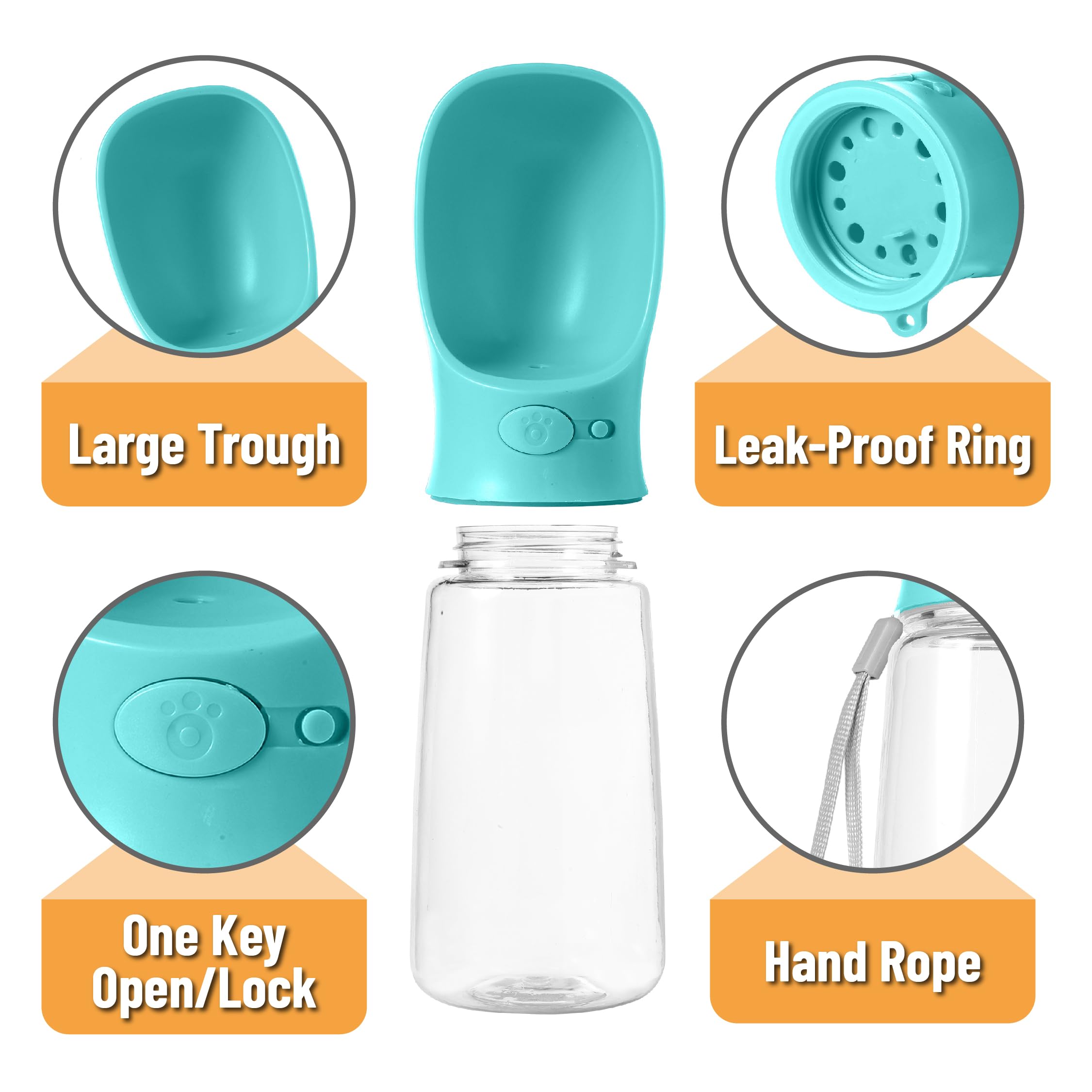 Mr. Pen- Dog Water Bottle, 19 oz, Large, Aqua Blue, Portable Dog Water Bottle Dispenser, Dog Travel Water Bottle, Travel Dog Wat