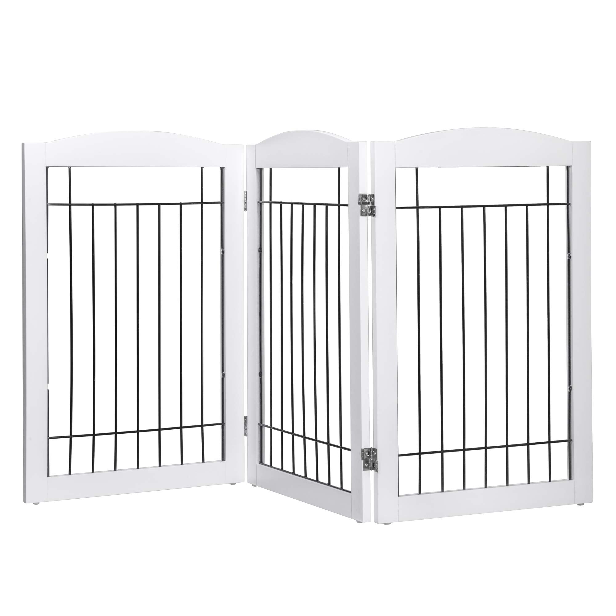 Spirich Freestanding Wire Pet Gate For Dogs, 60 Inches Extra Wide, 30 Inches Tall Dog Gate For The Houes, Doorway, Stairs, Pet Puppy Safety Fence, White- 3 Panels(No Include Support Feet)