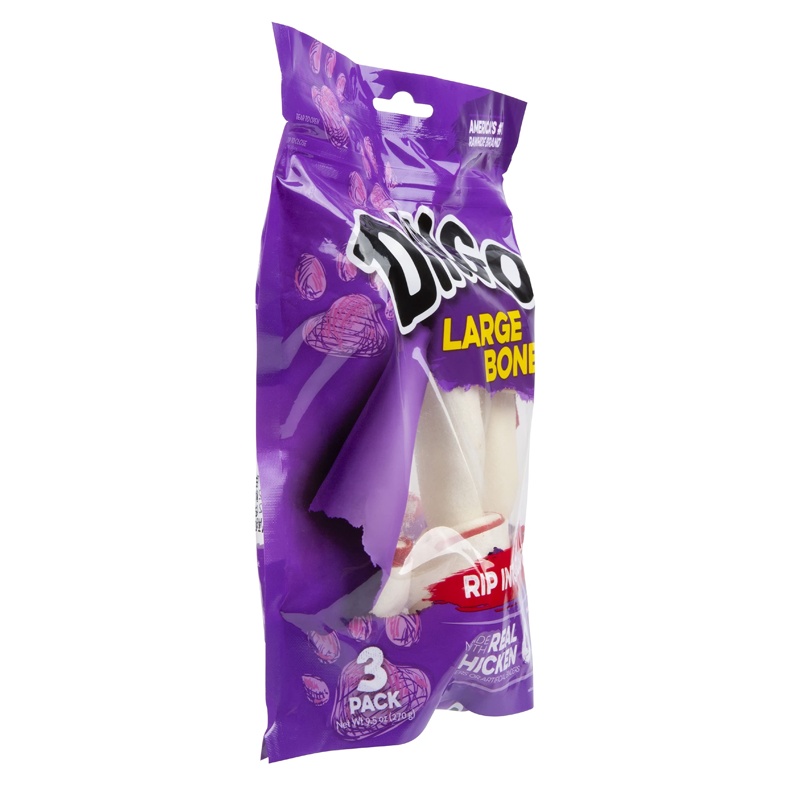 Dingo P-95008 18 Count Rawhide Bone, Large, One Size 3 Count (Pack of 6)