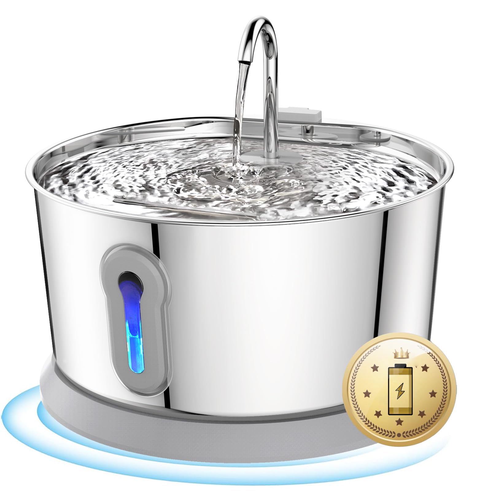 Battery Operated Cat Water Fountain Wireless, 4L/135Oz Stainless Steel Pet Fountain For Drinking Dog Water Dispenser Cordless Wi
