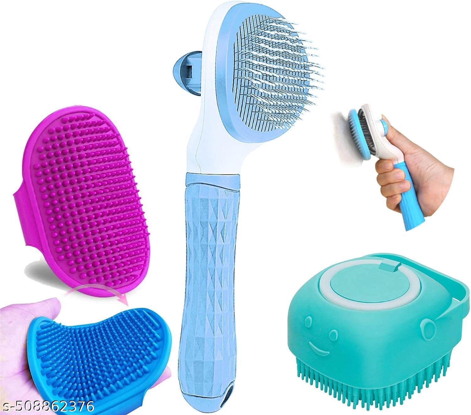 Pringo 3 In 1 Pet Grooming Kit | Slicker Brush, Shampoo Brush & Bath Brush Combo For Dogs And Cats | Complete Pet Grooming & Cle