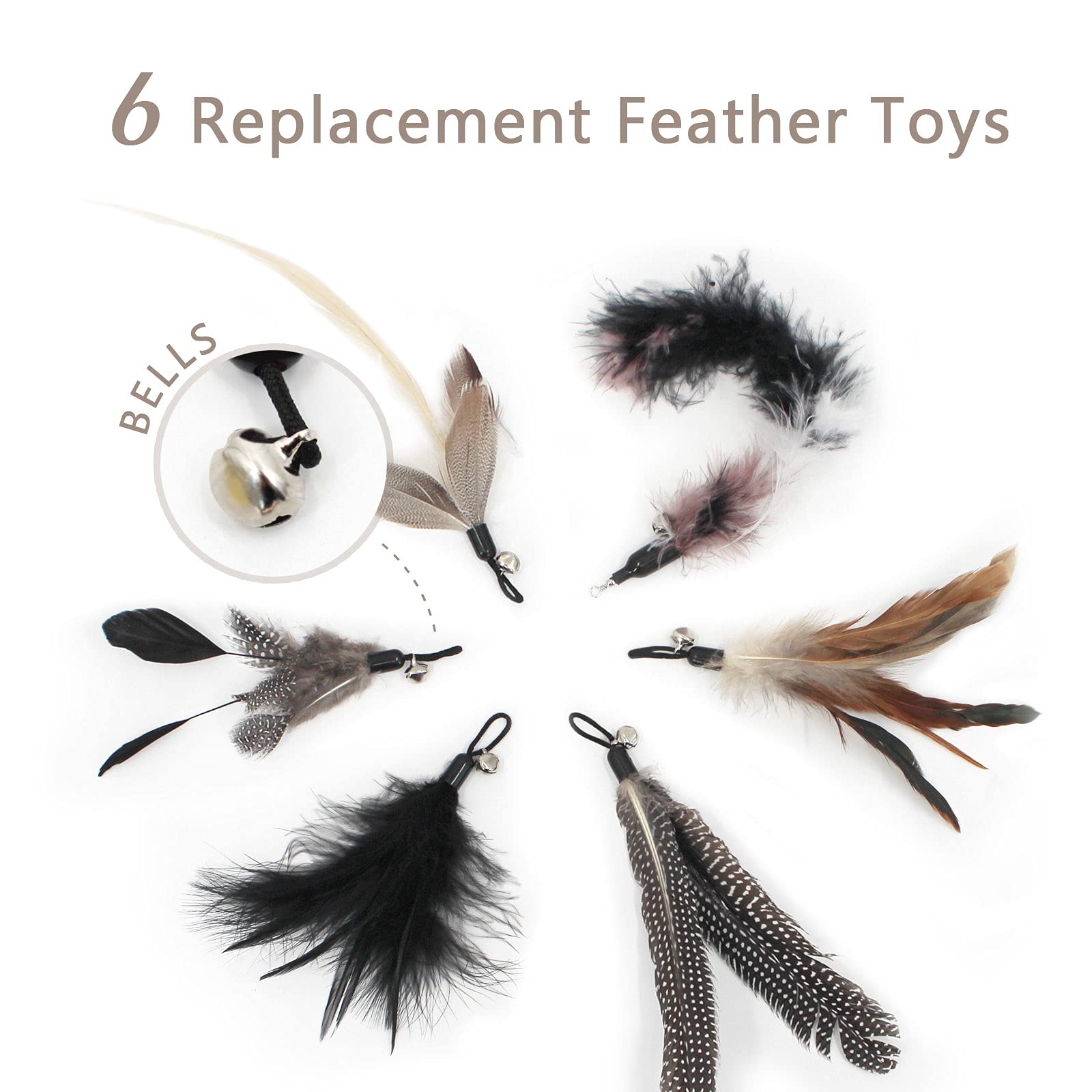 Songway Interactive Cat Feather Toys - 7 Pcs Cat Toy Set, Retractable Cat Wand Toy, Teaser Refills Worm Bird Feathers With Bell,