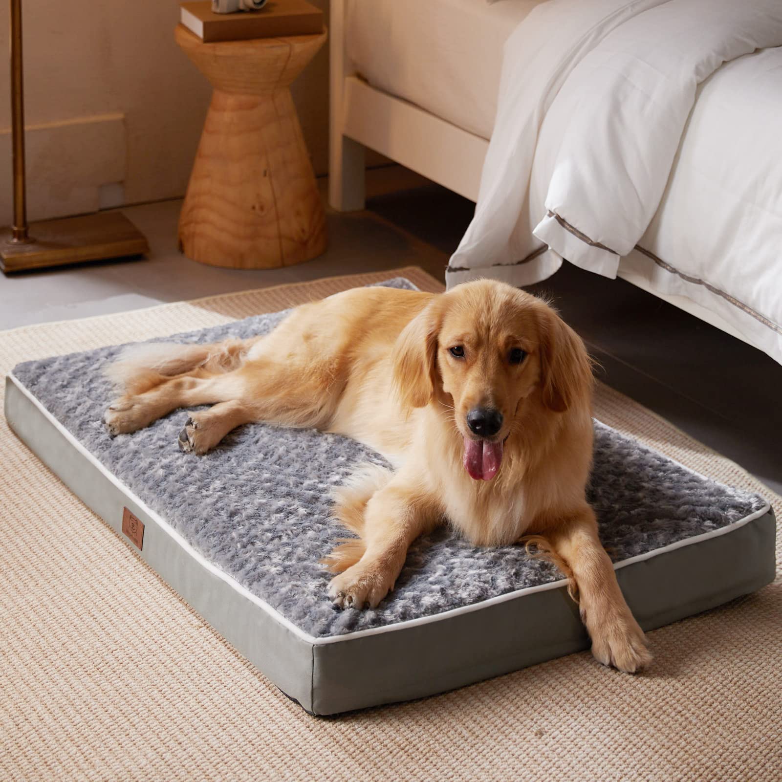 Wnpethome Orthopedic Large Dog Bed, Dogs Bed For Large Dogs With Egg Foam Crate Pet Bed With Soft Rose Plush Waterproof Dog Bed Cover Washable Removable(Dog Bed Large 36 X 27 X 3 Inch Grey)