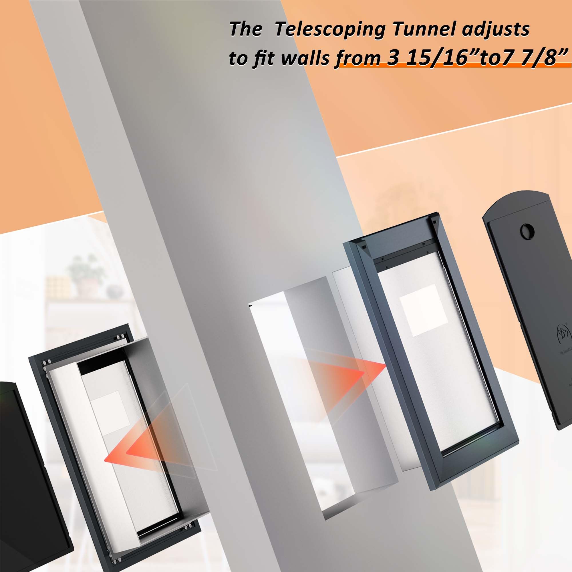 Freestanding Doggie Door For Wall, Heavy Duty Aluminum Frame And Telescoping Tunnels Dog Door, Doggy Door With Double Magnetic F
