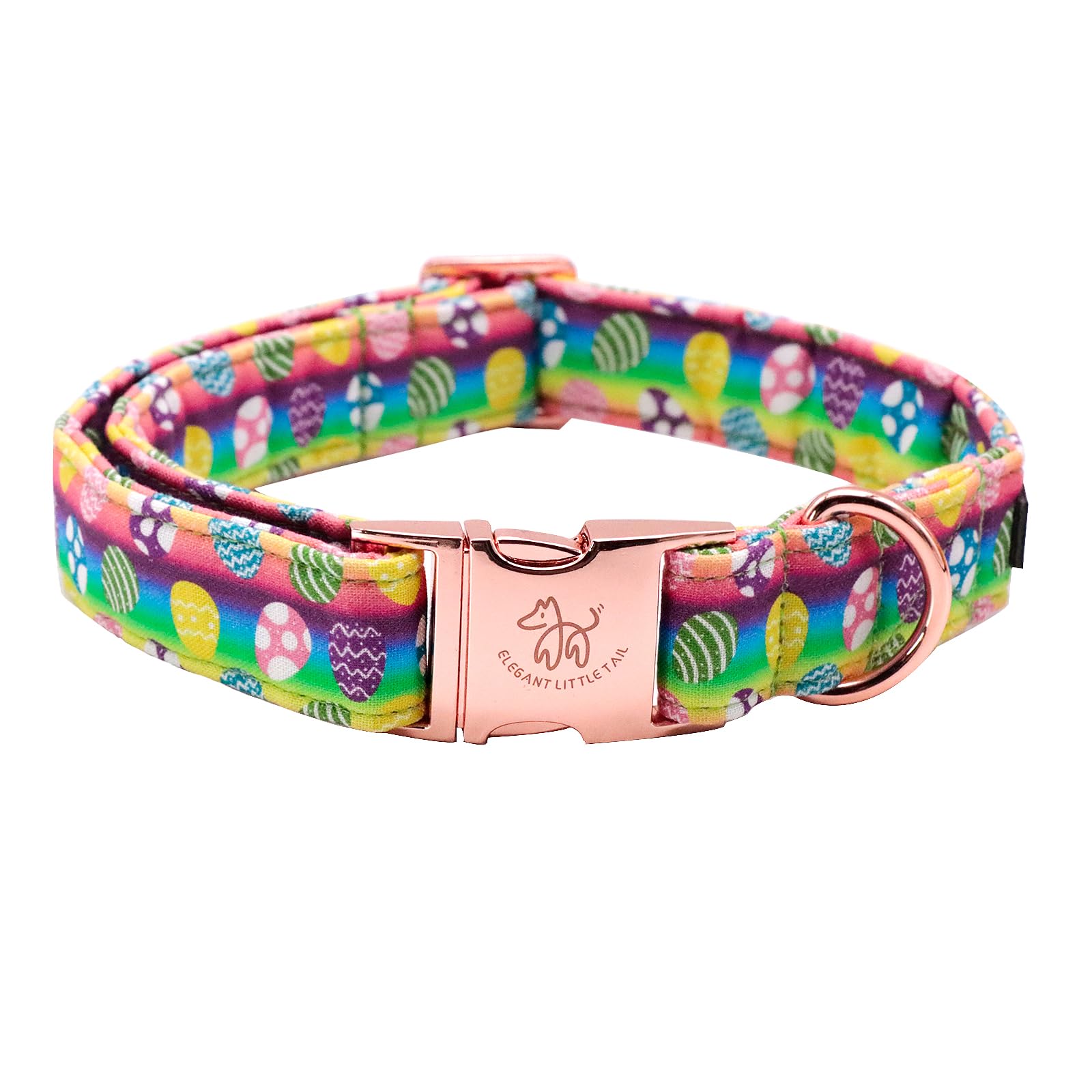 Elegant Little Tail Easter Dog Collar - Colorful Eggs Print, Adjustable for Medium Dogs