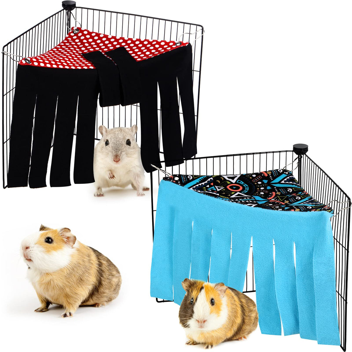 2 Pieces Guinea Pig Hideout Small Animal Corner Fleece Hideaway Cute Ferret Hammock And Sleeping Bed For Ferrets Chinchillas Small Pets (Dots Pattern)