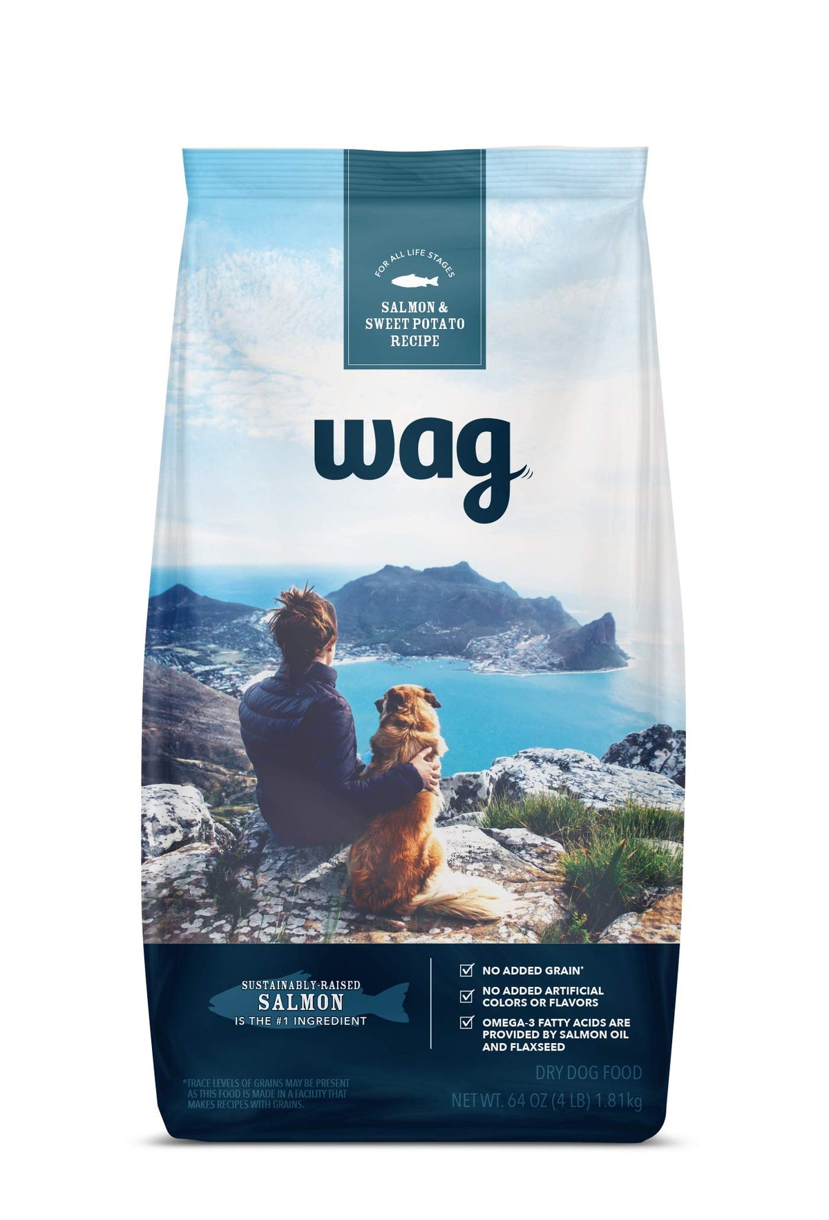 Amazon Brand - Wag Dry Dog Food Salmon & Sweet Potato, Grain Free 4 Lb Bag