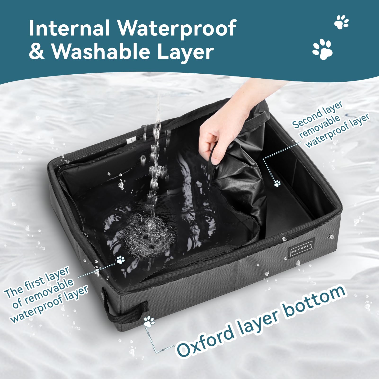 Petsfit Upgrade Travel Portable Cat Litter Box For Medium Cats & Kitties,Leak-Proof, Lightweight, Foldable (Gray(With Lid), 17' Lx13 Wx12.5 H)