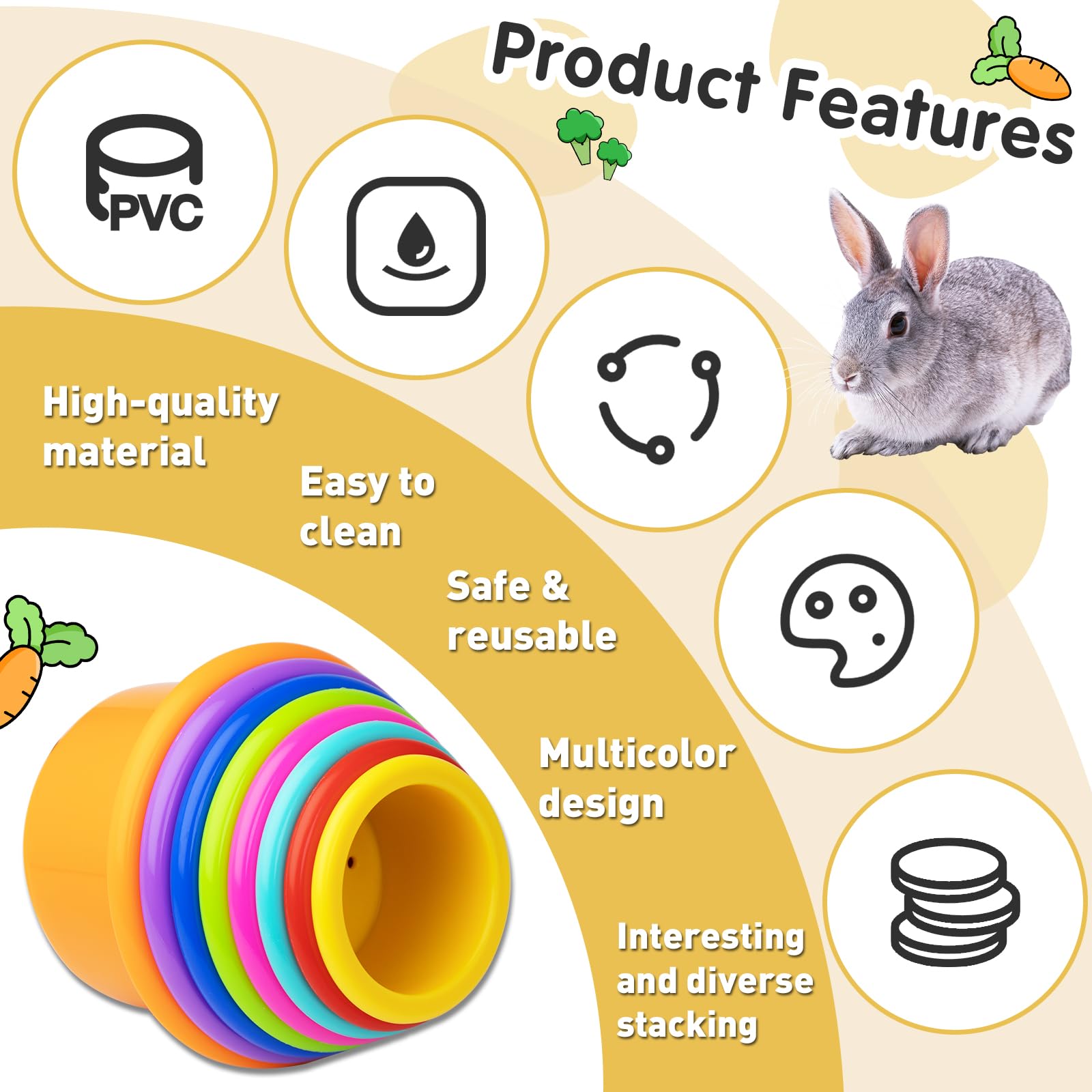 Iffitya 8 Pcs Colorful Stacking Cups for Rabbits, Colorful Bunny Toys for Rabbits and Small Animals, Nesting Rabbit Toys of Diff