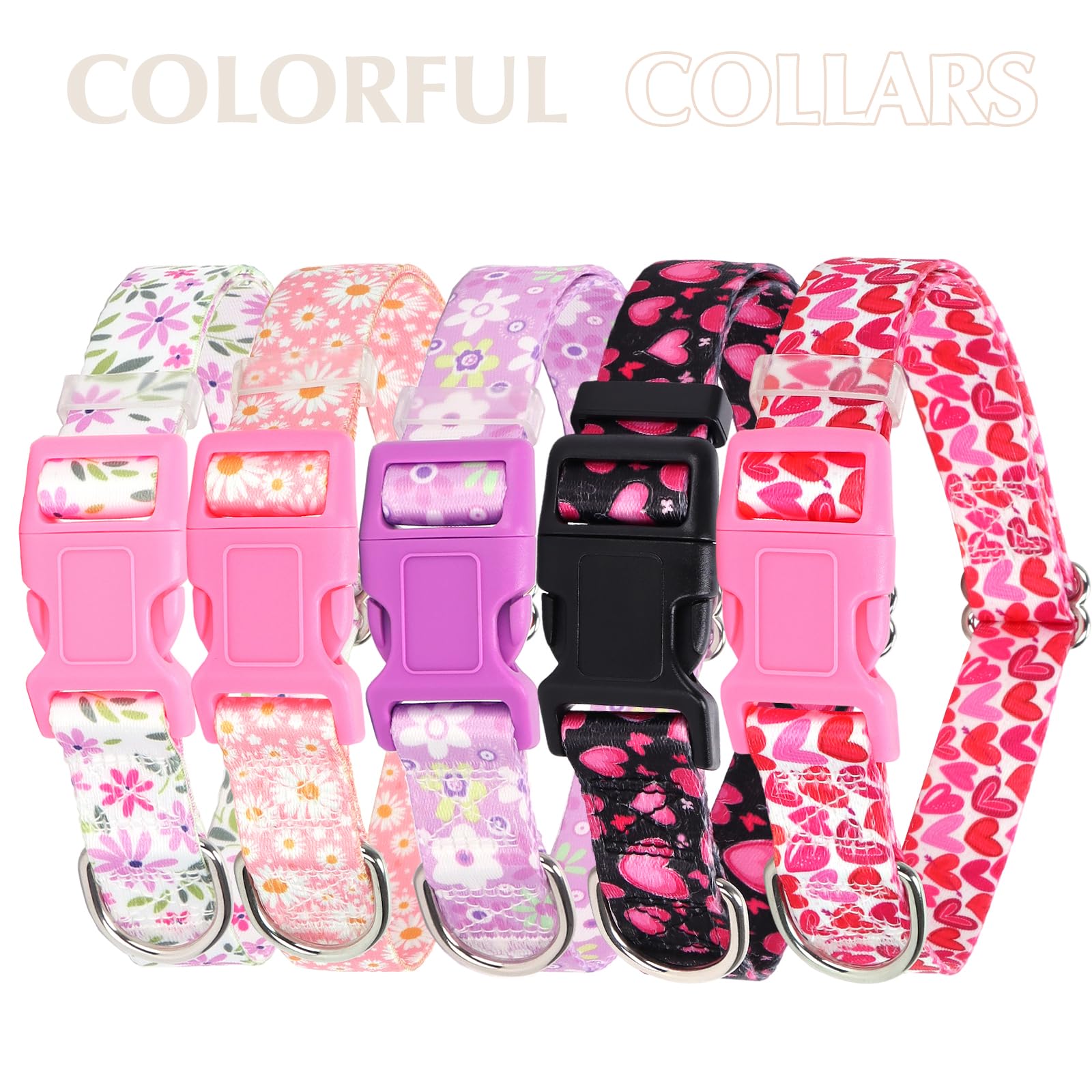 Girl Dog Collar With Purple Floral Patterns, Adjustable Cute Soft Pet Collar With Quick Release Buckle For Small Medium Large Xl