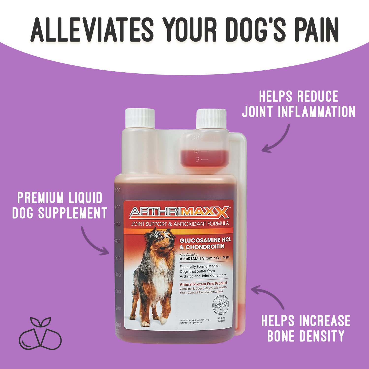 ArthriMaxx Dog Joint Supplement with MSM, Chondroitin & Glucosamine, 32 fl oz - Liquid Formula for Joint Inflammation & Arthritis Care