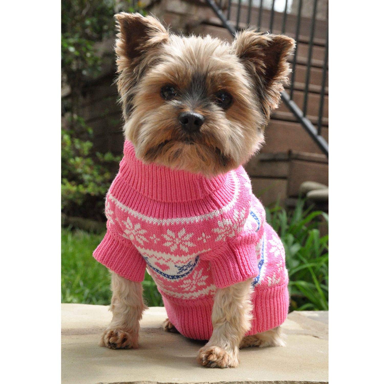 Doggie Design Combed Cotton Snowflake Hearts Dog Sweater (3X-Large, Pink)