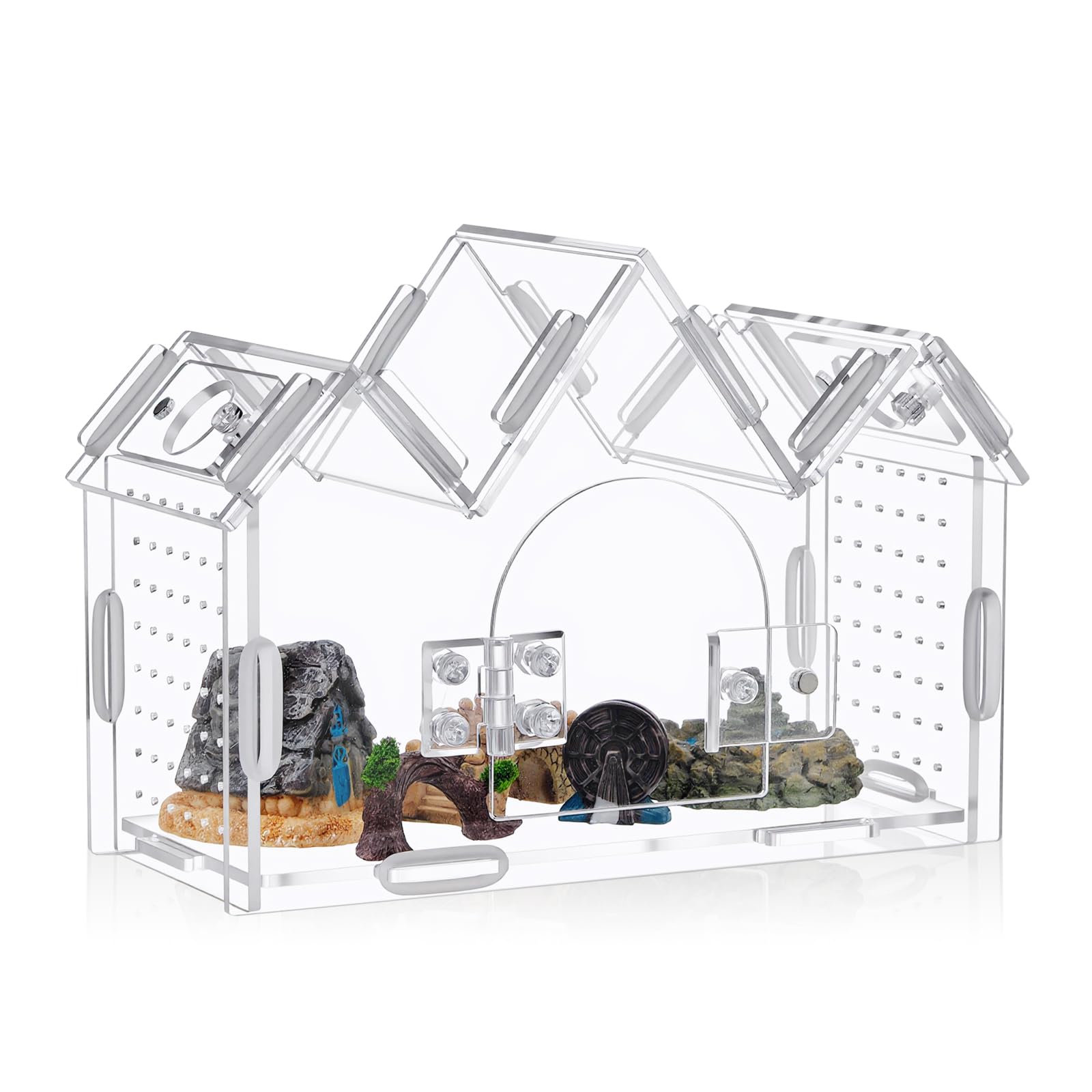 Weysat Jumping Spider Enclosure 7.5 x 3.15 x 5.3 Acrylic Tarantula Enclosure Castle Style Insect Terrarium with Magnetic Door Tr