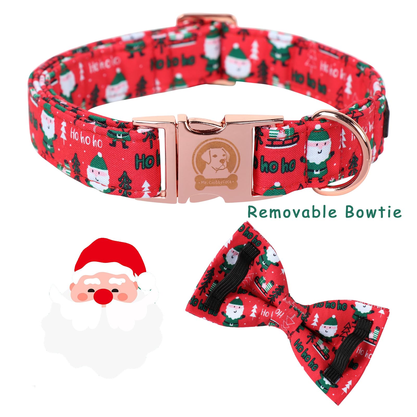 Mr. Chubbyface Santa Claus Dog Collar With Bowtie, Cotton Boy Girl Dog Collars With Metal Buckle Cute Christmas Collars For Pupp