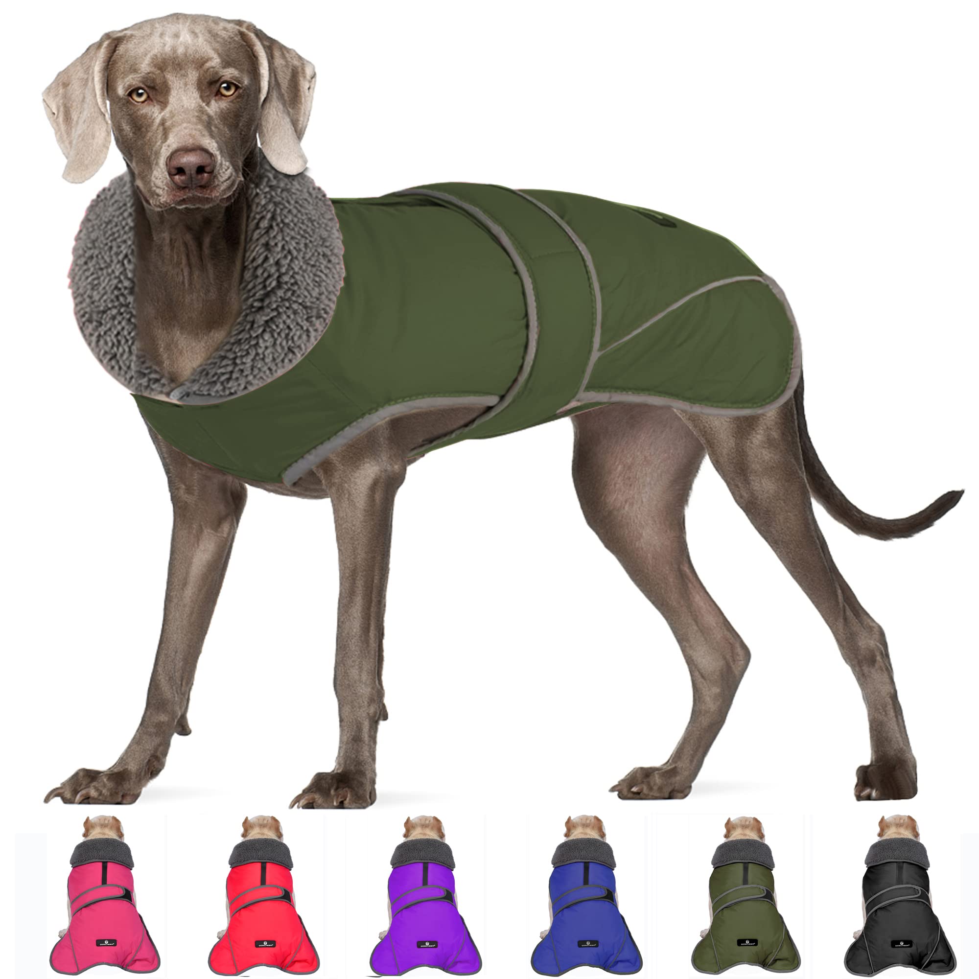 Dogcheer Dog Winter coat,Fleece collar Jacket Warm Vest Reflective Adjustable Sweater for cold Weather,Windproof Waterproof Snow