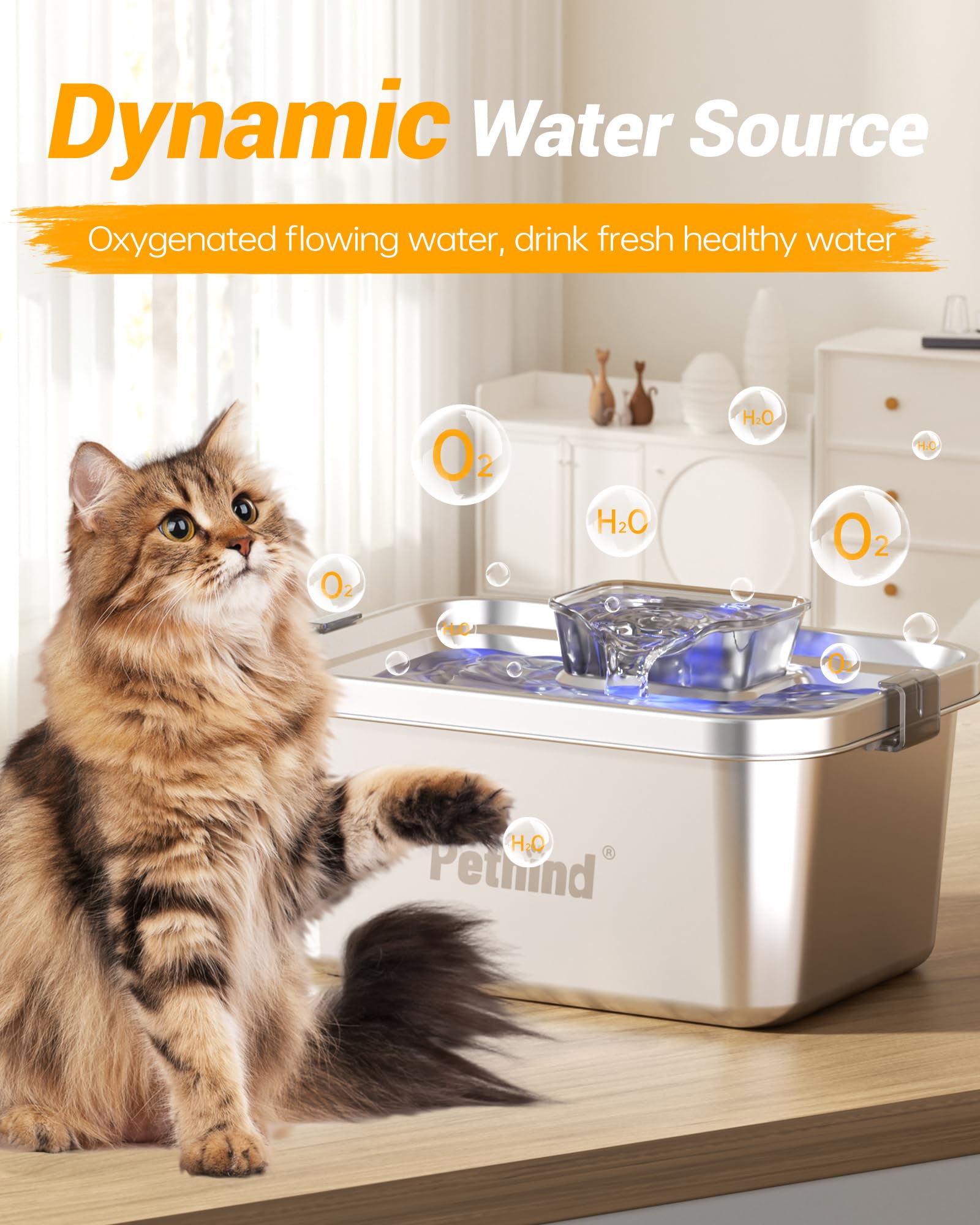 Pethind Dog Water Fountain 2Gal/264Oz Stainless Steel Pet Fountain For Large Dogs With 3 Filters Ultra Quiet Pump Easy To Clean