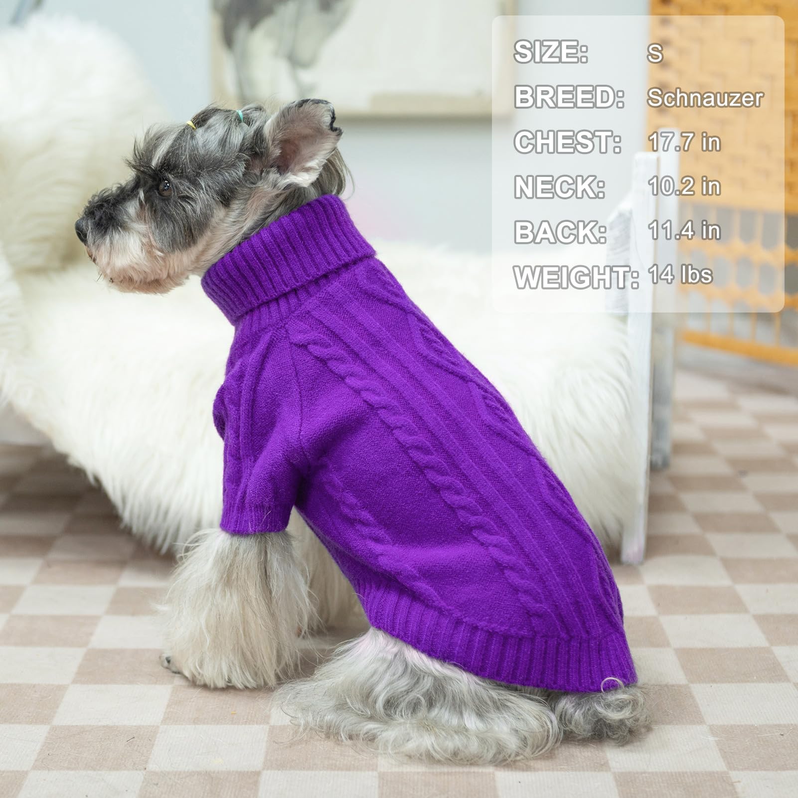 Beautyzoo Dog Sweaters - Warm Christmas Sweater, Thick Turtleneck Pullover For Small Dogs, Puppy, Chihuahua, Yorkie - Purple Sm