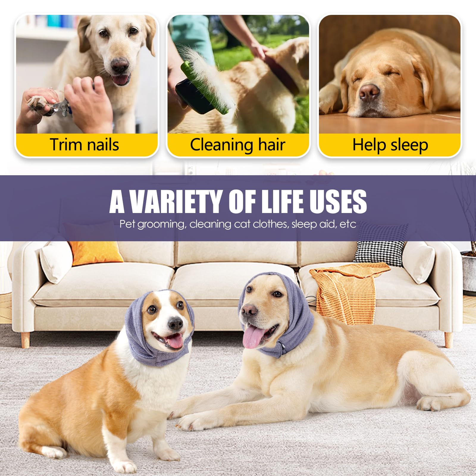 JOHNBOLIN Dog Thunder Ear Muffs,Dog Calming & No Shake Ear Wraps for Dogs Hematoma Healing,Dog Noise Protection Head Ear Wrap Re
