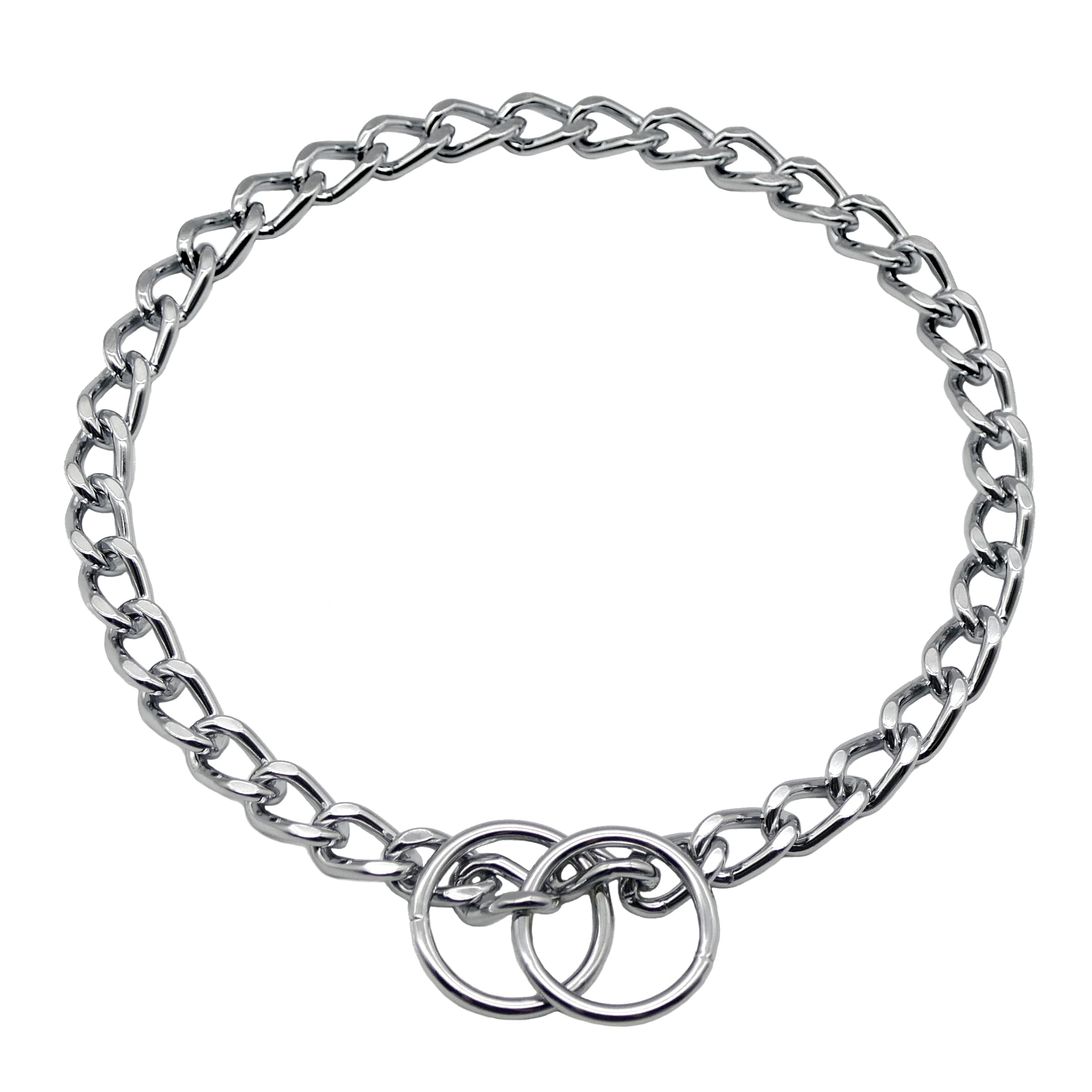 Herm Sprenger Chrome Plated Steel Dog Collar With Short Flat Links Choke Chain Two O-Rings For Small Medium Large Dogs Professio