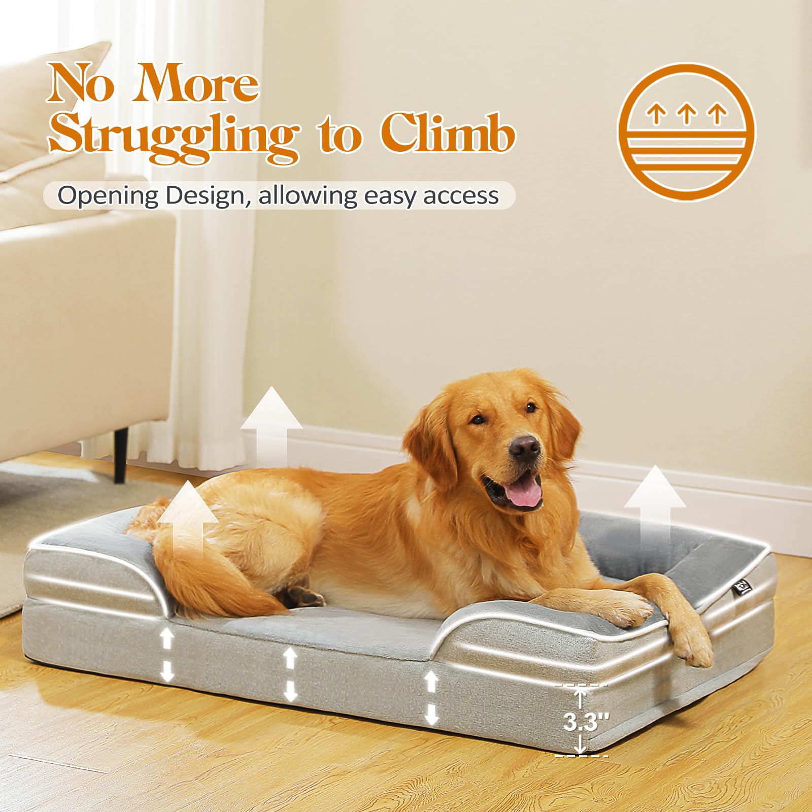 Pawz Road Dog Bed For Large Dogs With Supportive Foam,2-Layer Waterproof Cover And Non-Slip Bottom For Small, Medium And Large D