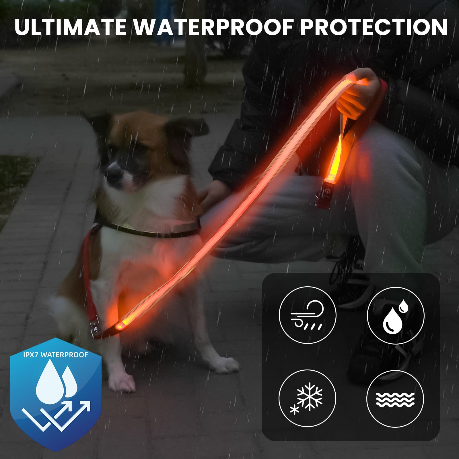 Petisay Led Dog Leash - Rechargeable, Waterproof & Reflective, 6Ft Tangle-Free For Night Walking(Orange)