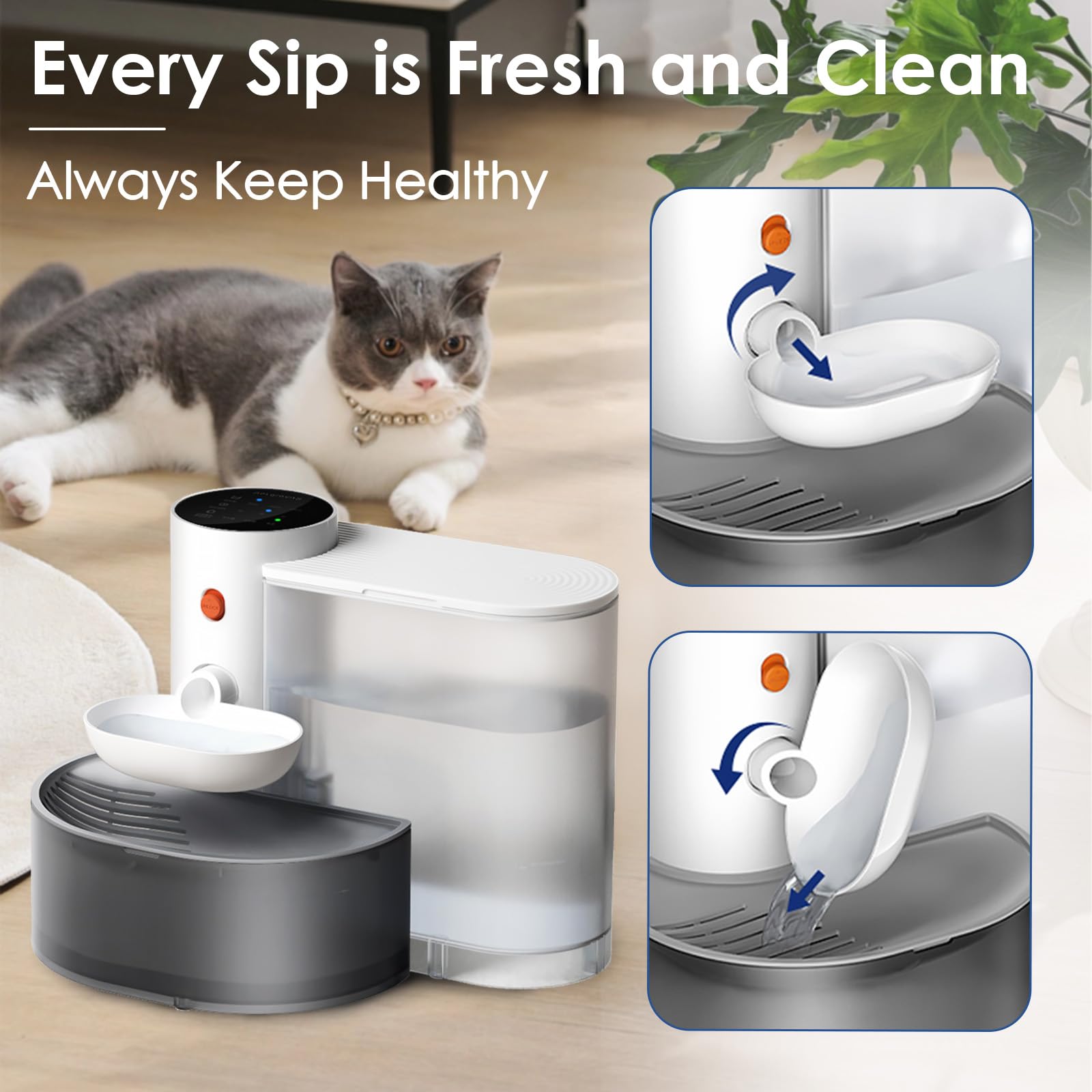 Smart Pet Water Fountain, 3L/100Oz Automatic Cat Water Fountain, Rechargeable And No Filter Dog Water Dispenser, 2025 Wireless U