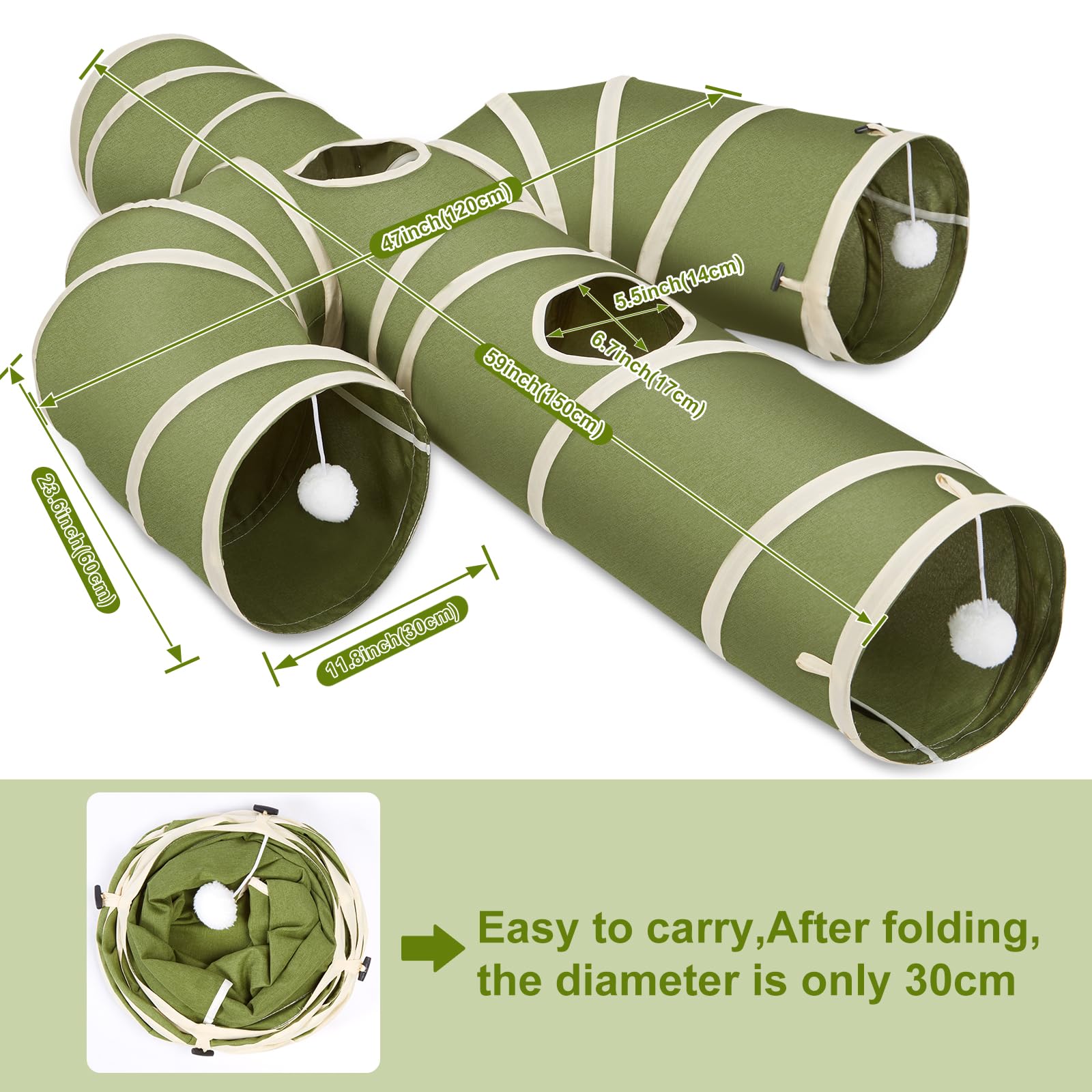 Ownpets Cat Tunnel Large 12 Inch Diameter, Cactus-Shaped Cat Tunnel Toy, Sturdy Oxford Fabric Collapsible Cat Tunnels For Indoor