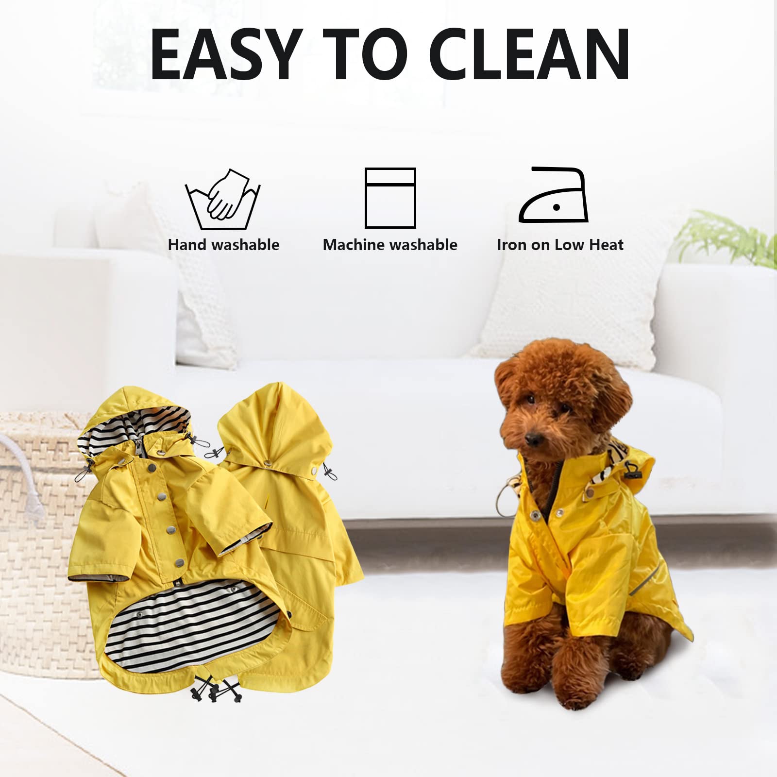 Morezi Dog Zip Up Dog Raincoat With Reflective Buttons Rain Water Resistant Adjustable Drawstring Removable Hood Pocket Dog Raincoats With Legs 8Lbs To 80Lbs Available Yellow M