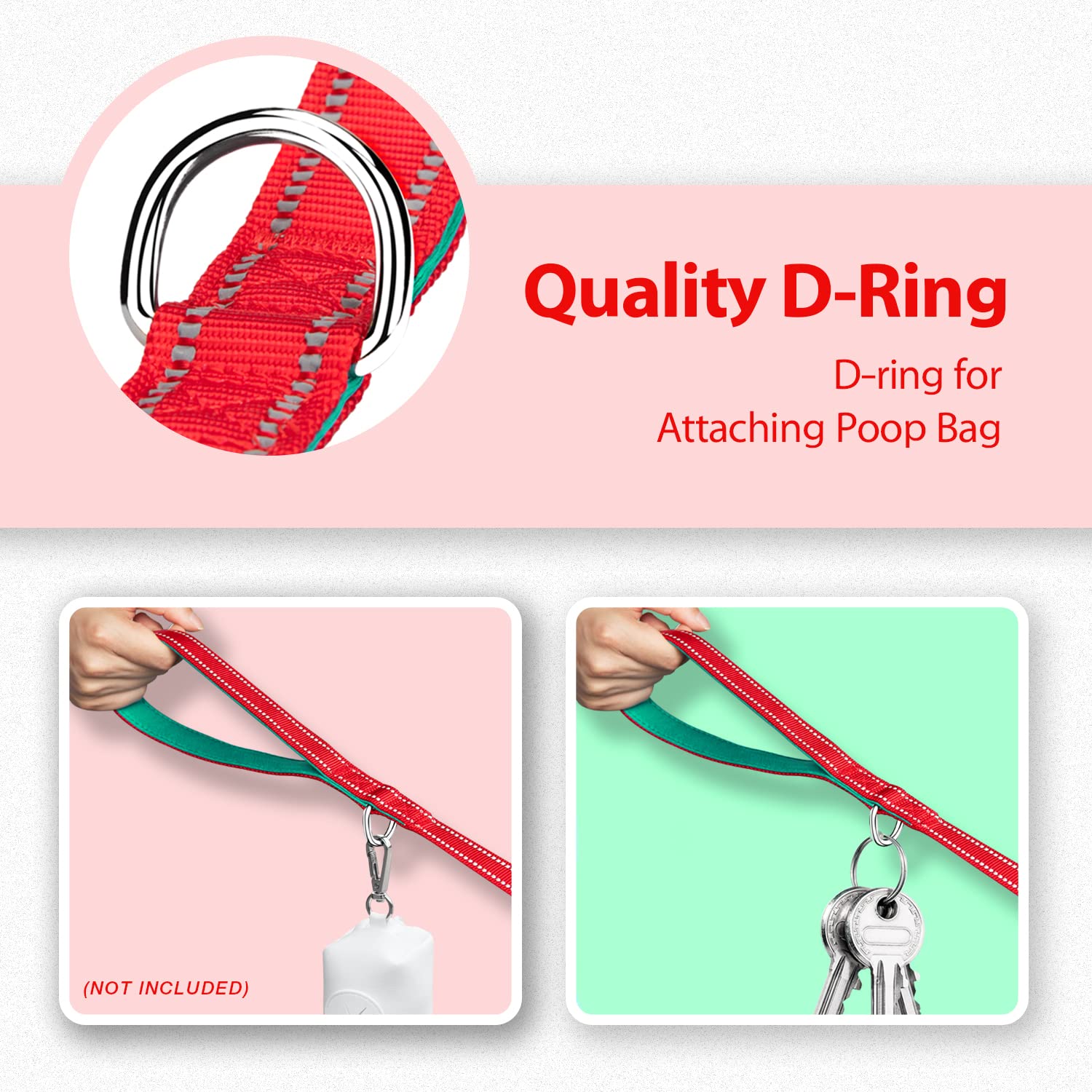 Phoepet 5 Feet Dog Leash - Dual-Side Reflective - Soft Padded Handle - Fit For Walking, Training Or Exploring Hiking, Camping(Re