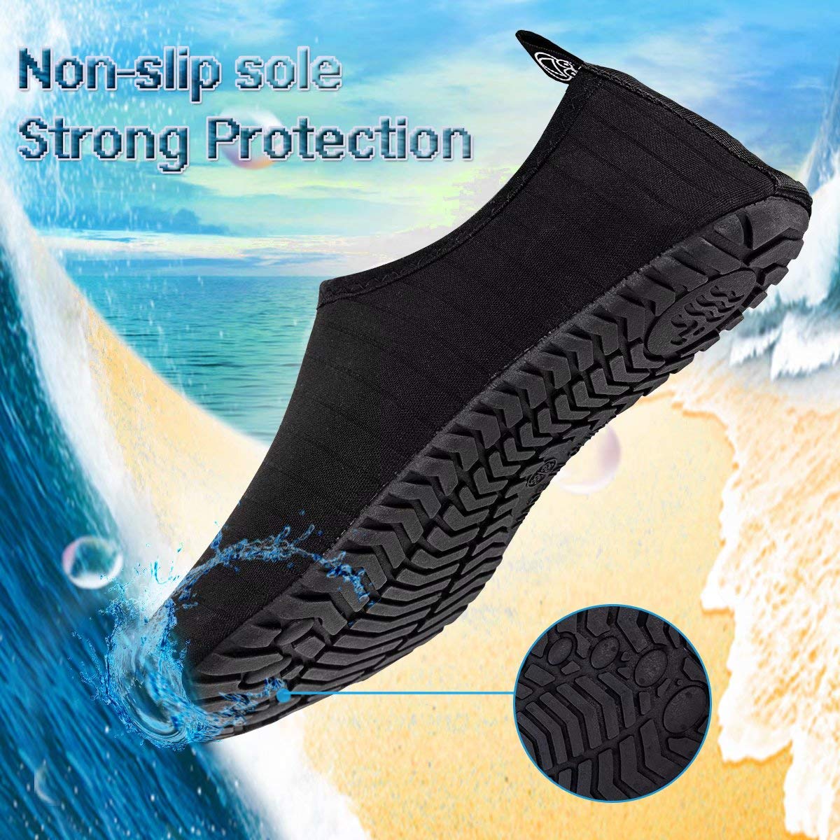 Yalox Water Shoes Womens Mens Outdoor Beach Swimming Aqua Socks Quick-Dry Barefoot Shoes Surfing Yoga Pool Exercise(Black,3839Eu