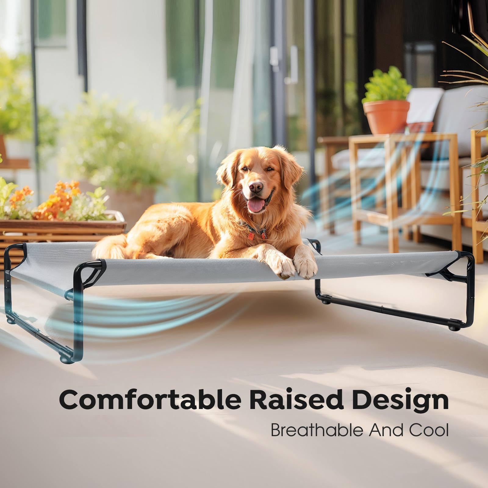 Veehoo Original Cooling Elevated Dog Bed, Outdoor Raised Dog Cots Bed For Large Dogs, Chew Proof Standing Pet Bed With Washable Breathable Mesh, No-Slip Feet For Indoor Outdoor, Xx-Large, Grey