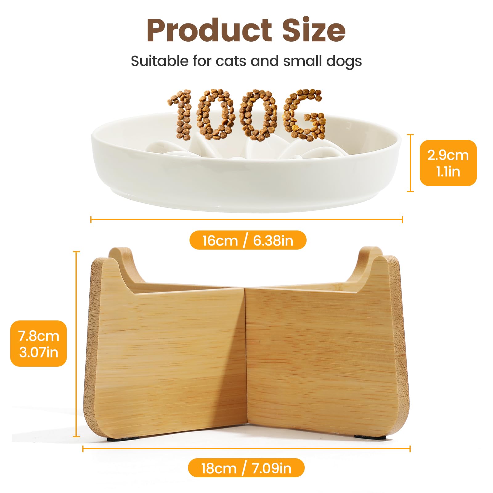 PETTOM Slow Feeder Cat Bowl with Stand, Ceramic Slow Eating Cat Bowl with Higher Edges ,Elevated Cats Food Bowls for Dry and Wet