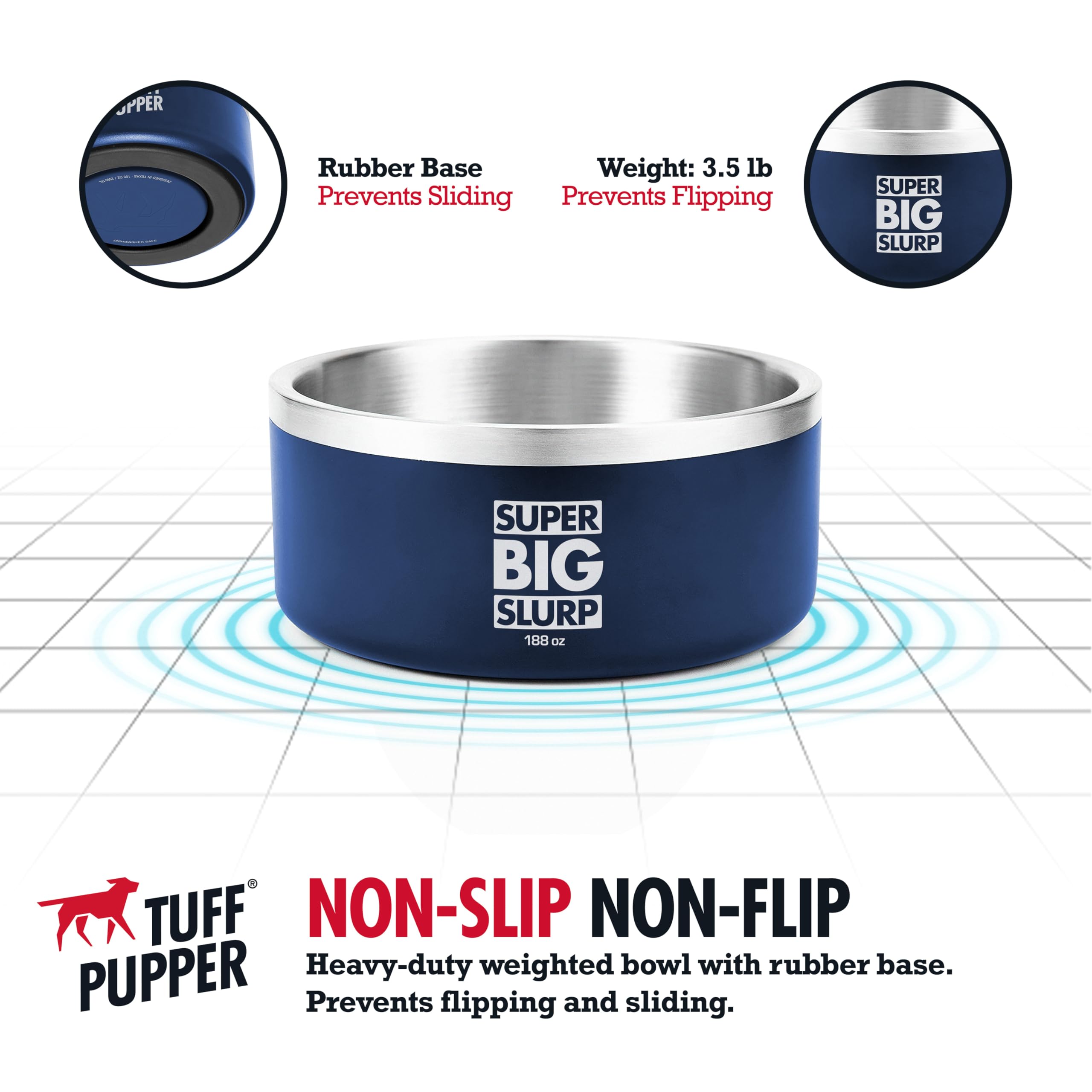 Tuff Pupper Heavy Duty Insulated Dog Bowl | Double Wall Stainless Steel Dog Food Dish | Non-Slip Spill Proof Dishwasher Safe Cat