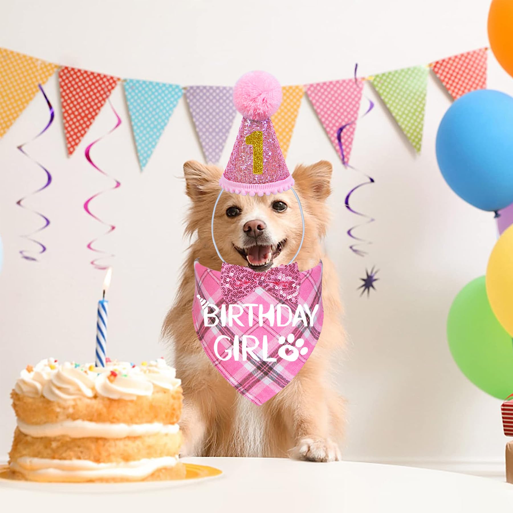 STMK Dog Birthday Outfits, Multi Size Dog Birthday Hat Dog Birthday Girl Bandana Bow Tie Birthday Numbers for Small Medium Dogs