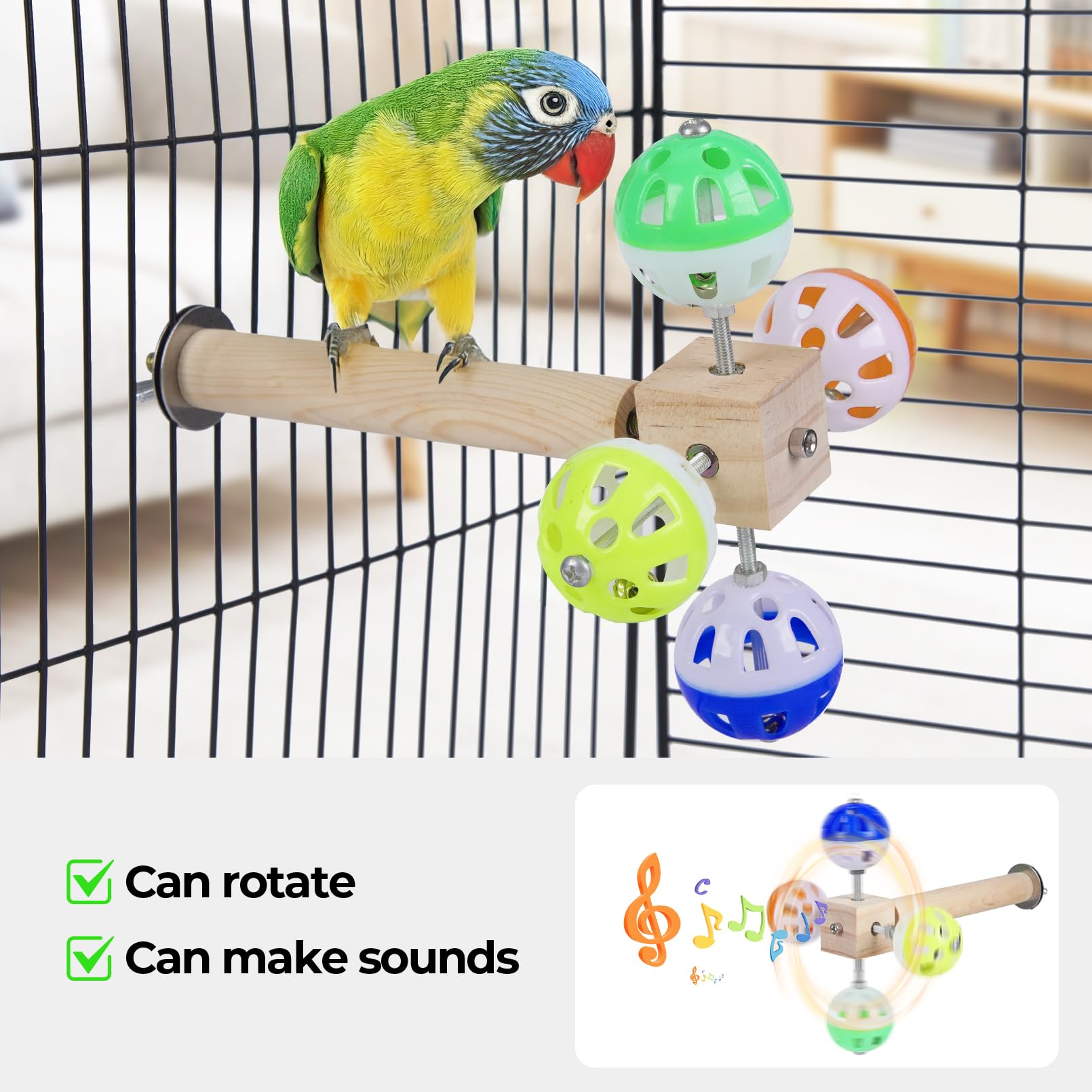 Bird Stand Perch Toy With Rotating Balls, Bird Toys For Parakeets, Ideal For Parakeets, Cockatiels & Lovebirds (Not For Too Smal