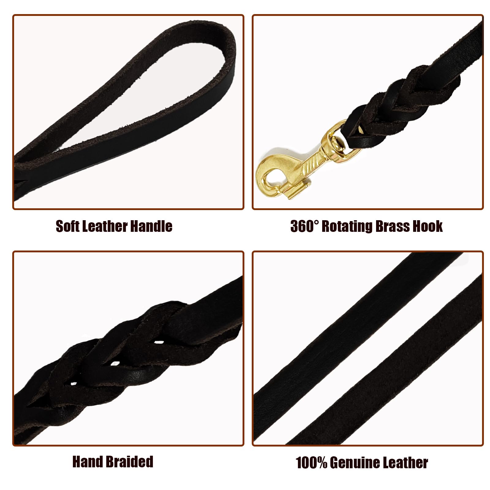 Lwbmg Long Leather Dog Leash 15Ft,Long Line Pet Leashes,Strong Sturdy Genuine Leather Braided Dog Lead, Soft And Comfortable Lea