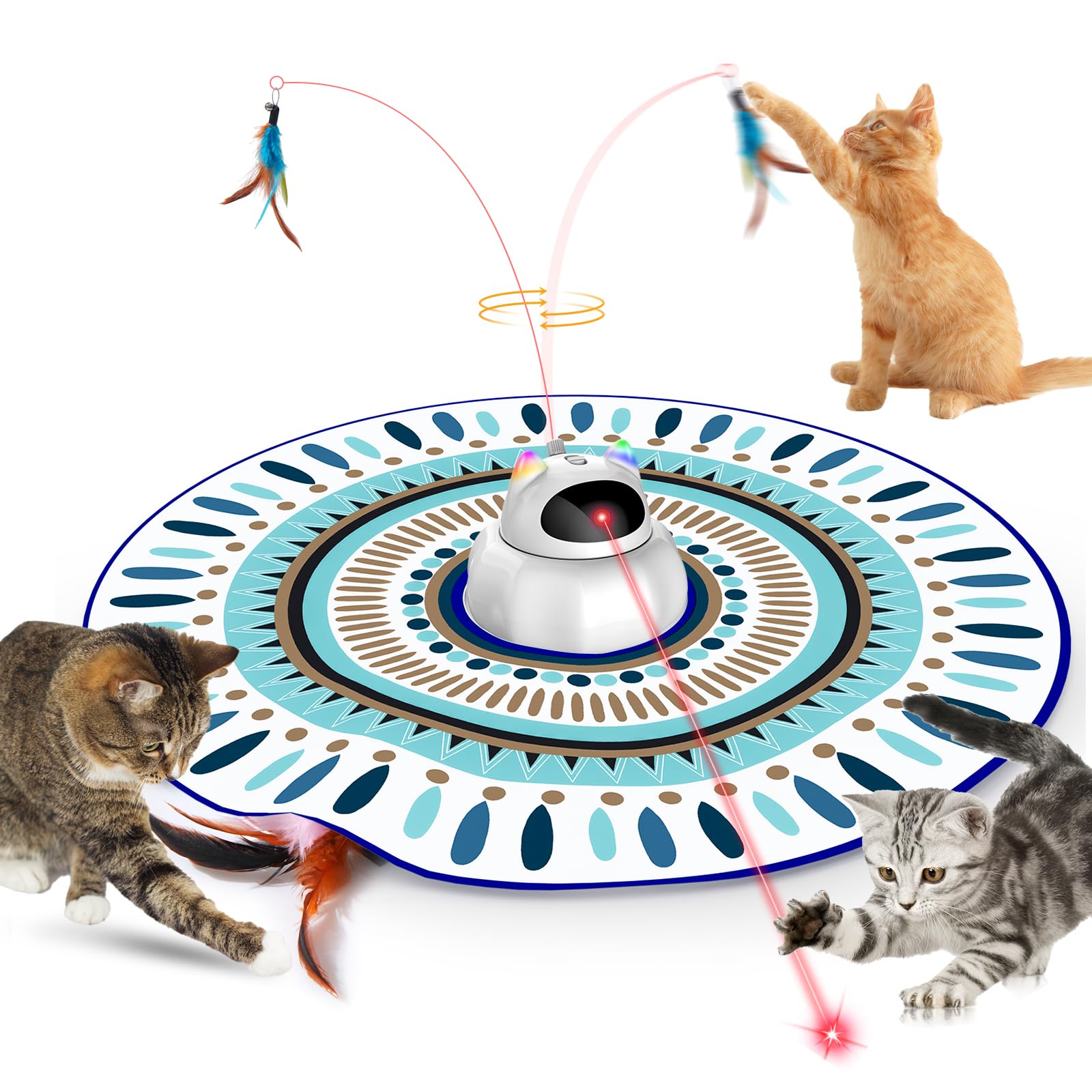 Viwik Cat Laser Toy Automatic, 4 In 1 Interactive Cat Toys For Indoor Cats, Hide And Seek Kitten Wand Toy, Usb Rechargeable Elec