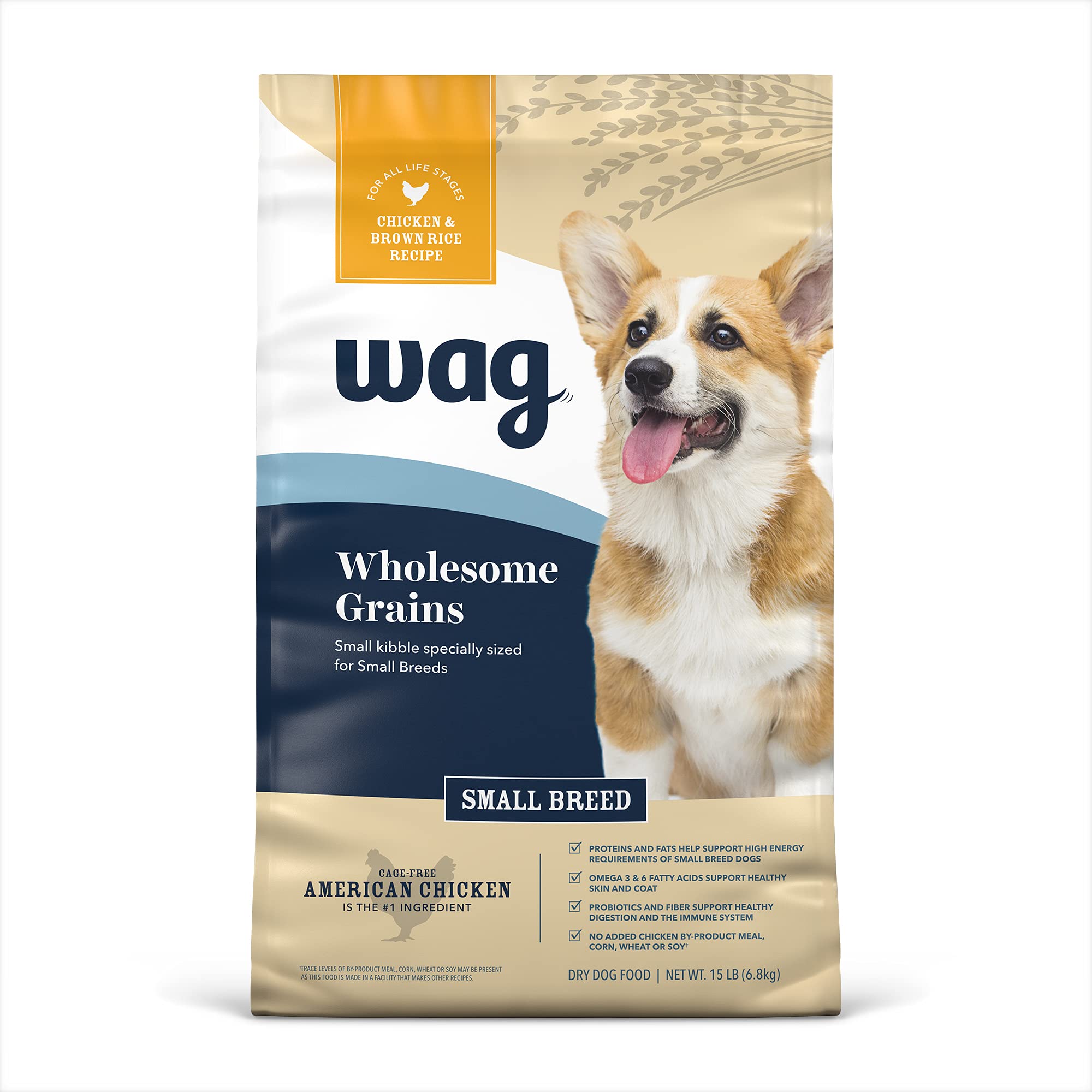 Amazon Brand - Wag Small Breed Dry Dog Food, Chicken and Brown Rice, 15 lb Bag