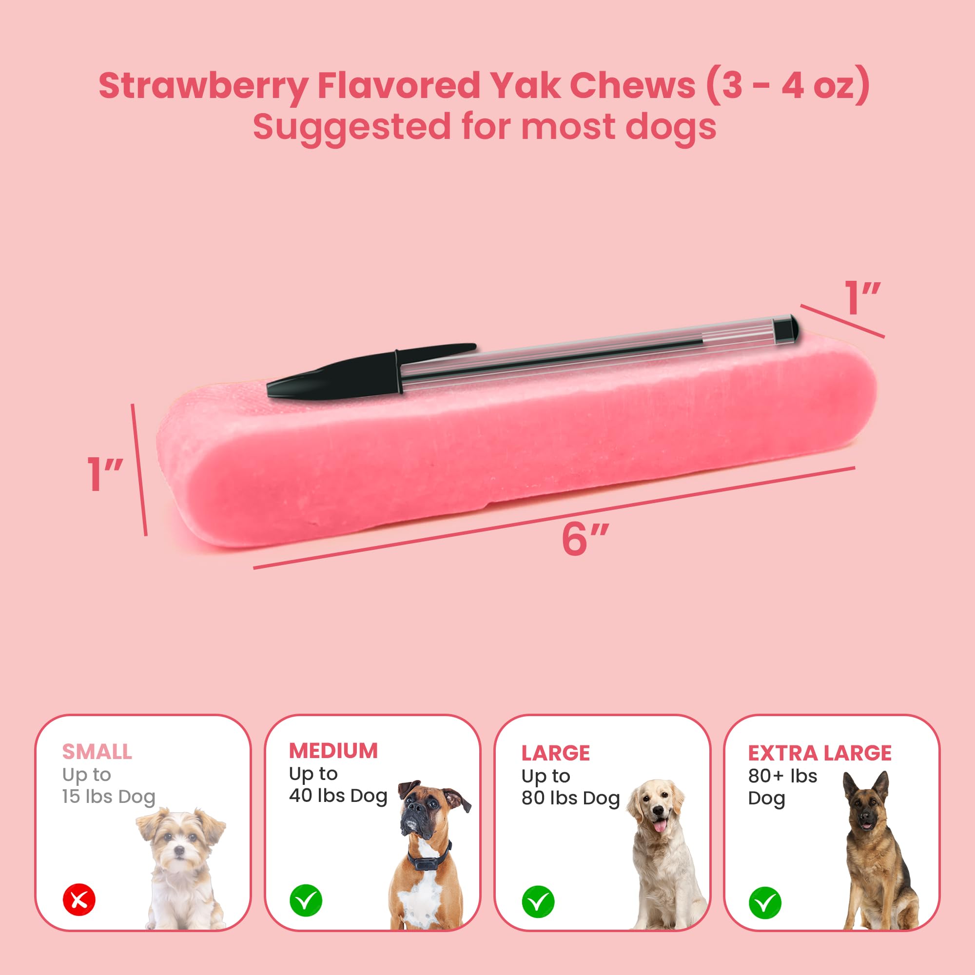 KATHMANDUS 100% Natural Strawberry Flavor Yak Chews - Keep Dogs Busy & Happy with our Lactose & Rawhide Free Himalayan Dog Chew