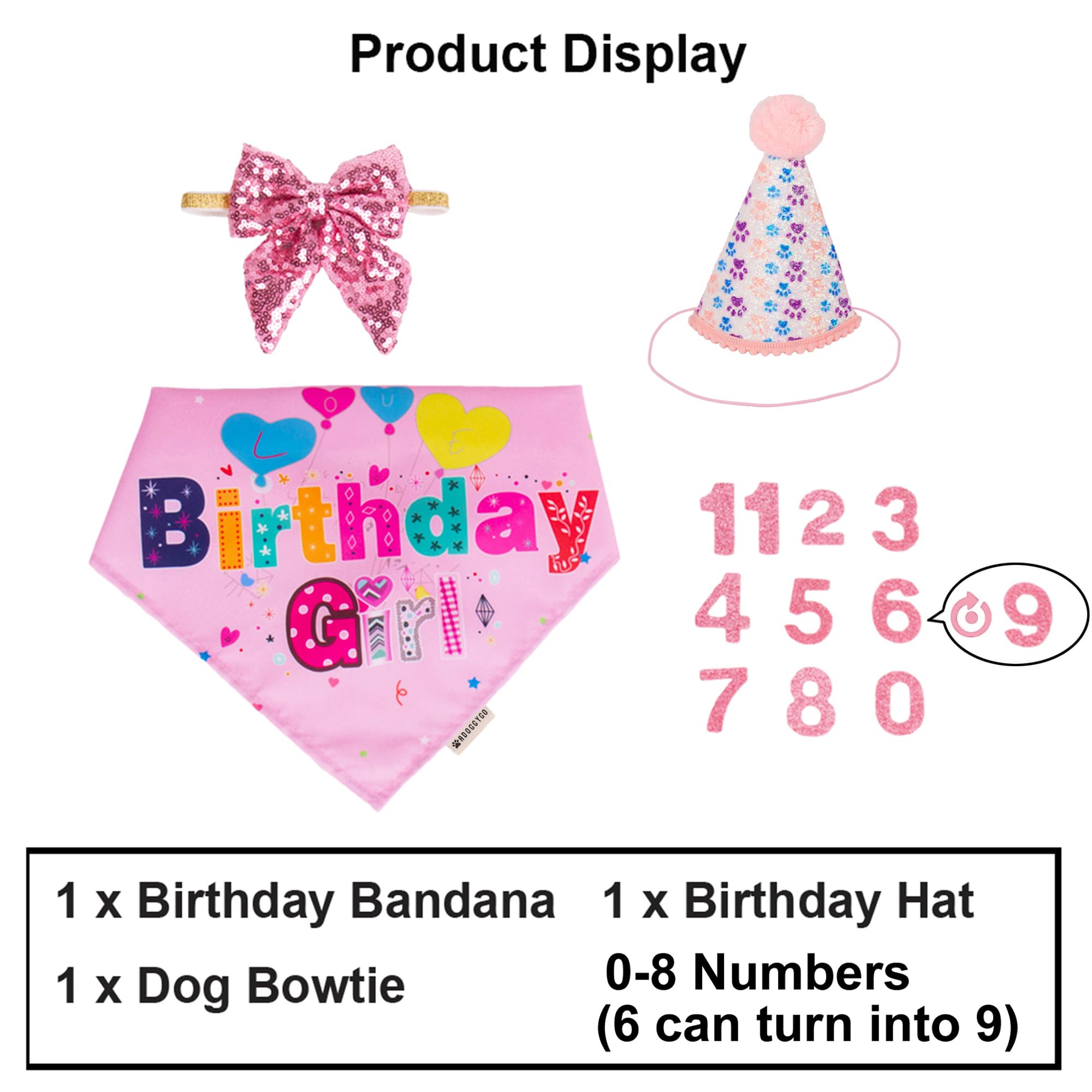 Adoggygo Dog Birthday Party Supplies, Boy Girl Dog Birthday Hat With Numbers Dog Puppy Birthday Bandana Hat Bow Set For Medium L