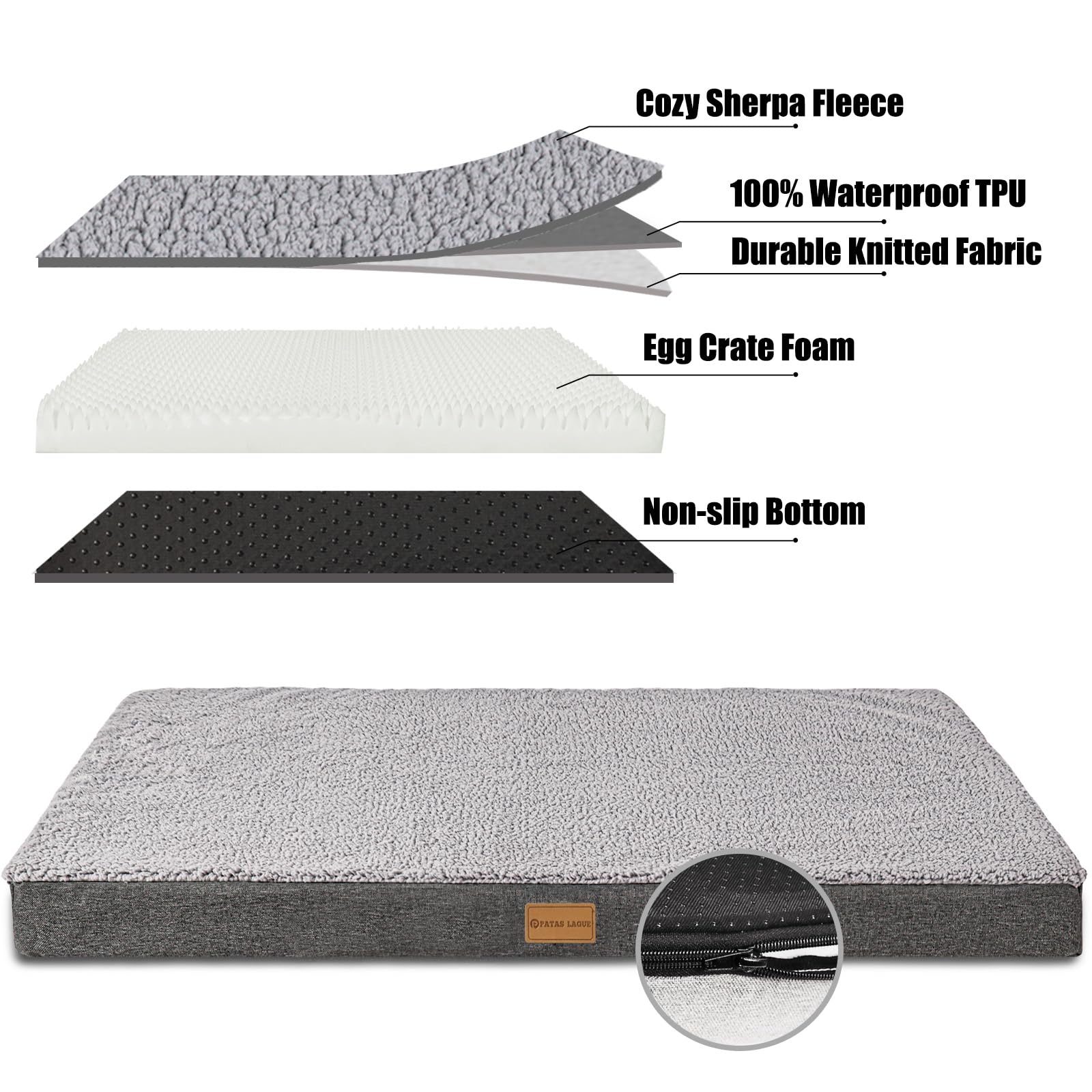 Patas Lague Orthopedic Dog Bed For Small Dogs, Soft Comfortable Waterproof Egg Crate Foam Small Pet Beds Mat With Removable Wash