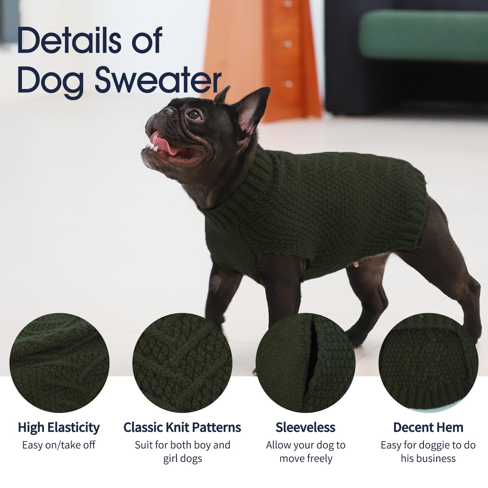 IECOii Great Dane Sweater, 5XL Army-Green Velvet Pullover for Extra Large Dogs, Thick Warm Winter Outfit