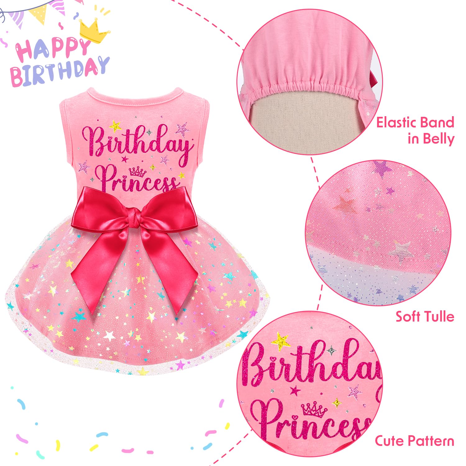 Dog Birthday Dress Dog Dress With Bowknot Tulle Birthday Princess Pet Clothes For Small Medium Large Dogs Girls Boys Cats Outfit