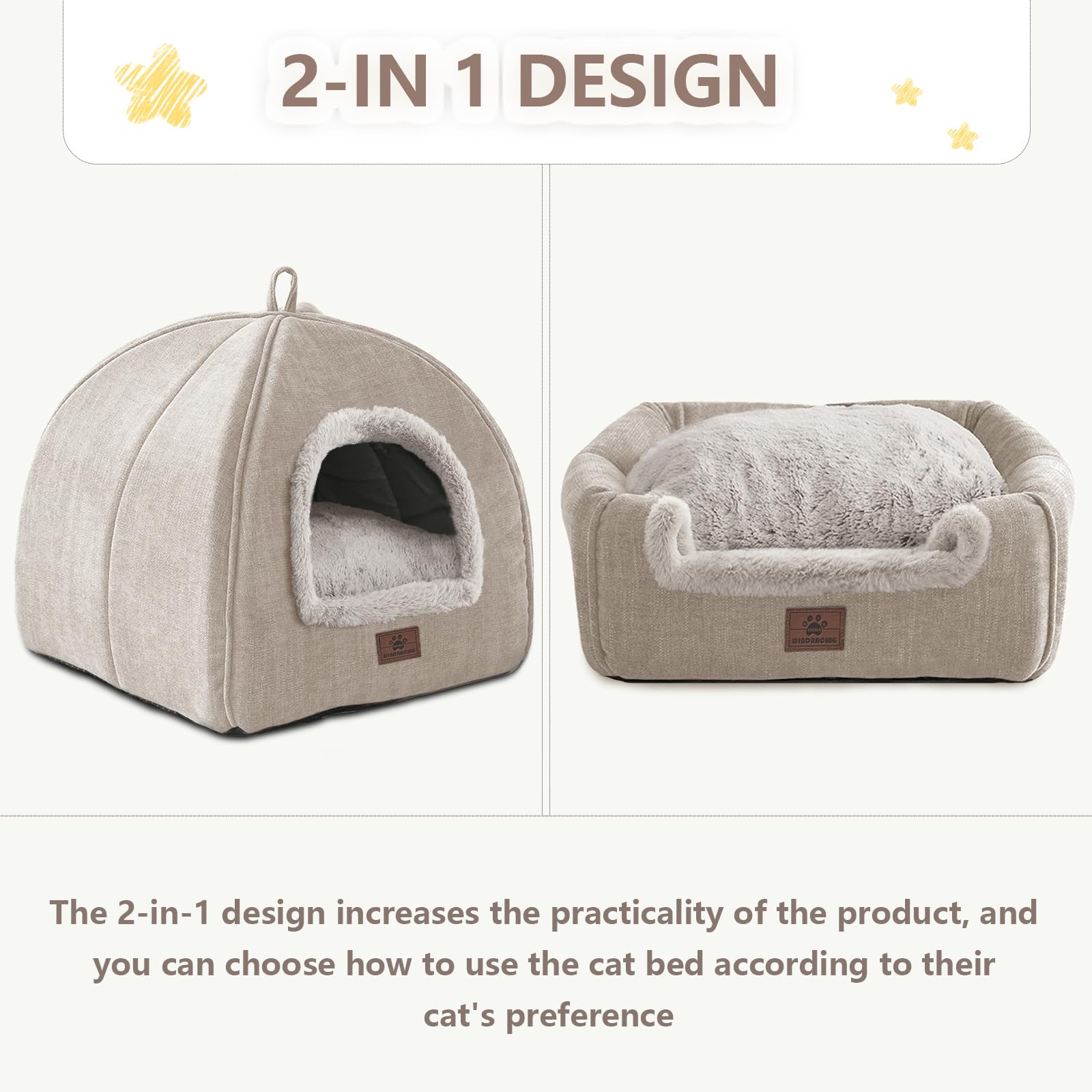 Windracing Cat Bed For Indoor Cats - Cat Cave Cat House Cats Tent With Removable Washable Cushioned Pillow, Soft And Self Kitten