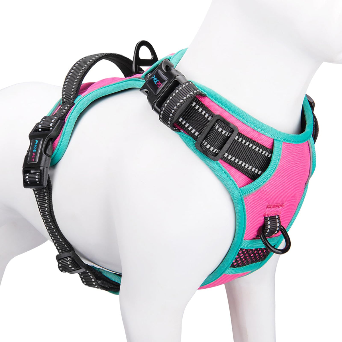 Phoepet 2019 Upgraded No Pull Dog Harness, Reflective Adjustable Vest, With A Training Handle + 2 Metal Leash Hooks+ 3 Snap Buck
