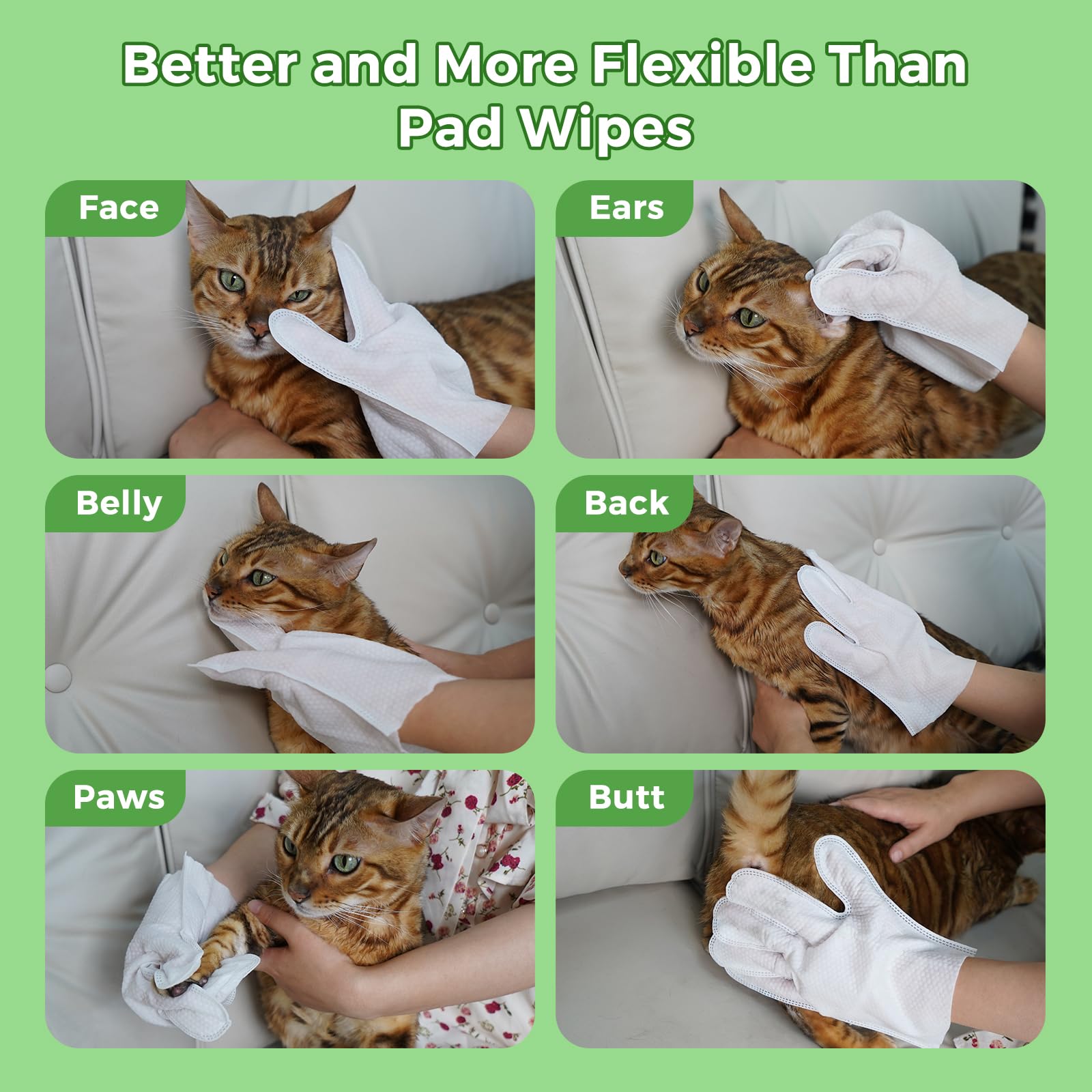 Vannon Extra Thick Pet Bathing Wipes For Dogs & Cats, Cleaning & Odor-Controlling Grooming Gloves, Nourish Fur Glove Wipes For D