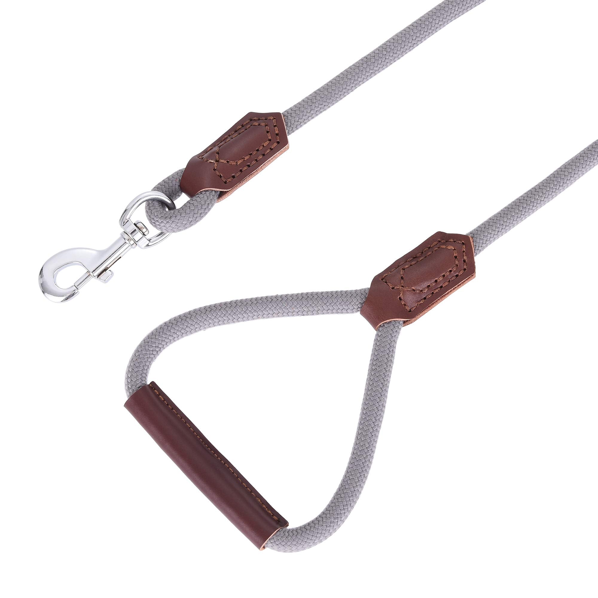 Mile High Life | Premium Leather Dog Leash | Strong Rope Leash | Leather Handle | Zinc Alloy Strong Clasp | Small Medium Large Dogs | 4/5/6 Feet(Gray, 72 Inch (Pack Of 1))